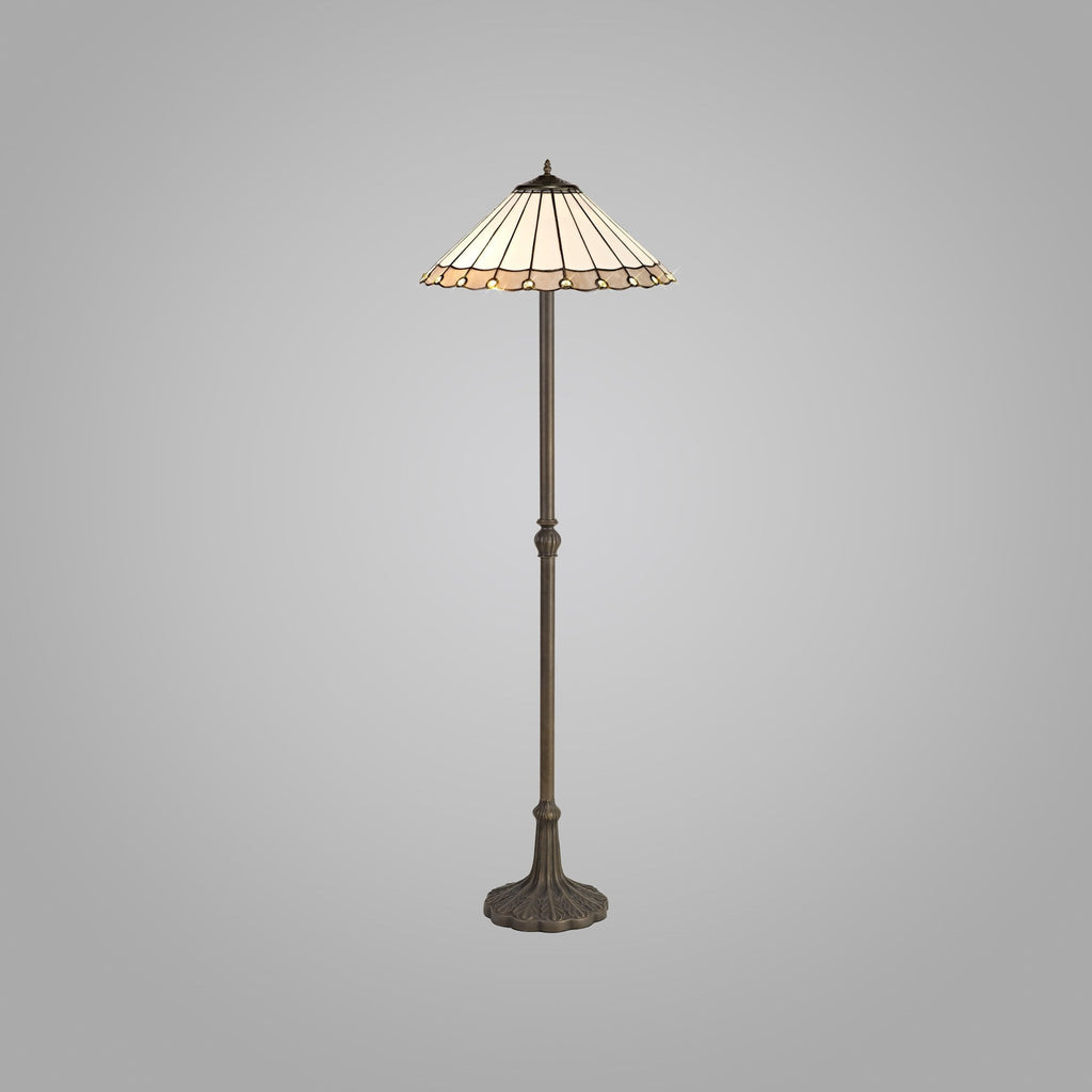 NLK03469 Umbrian 2 Light Leaf Design Floor Lamp With 40cm Tiffany Shade Grey/Chrome/Crystal/Aged Antique Brass