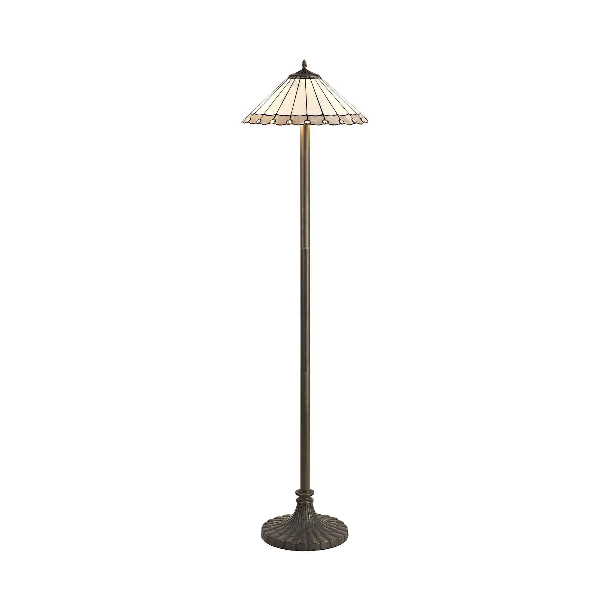 NLK03479 Umbrian 2 Light Stepped Design Floor Lamp With 40cm Tiffany Shade Grey/Chrome/Crystal/Aged Antique Brass