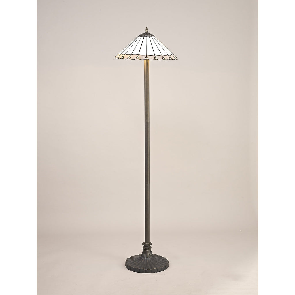 NLK03479 Umbrian 2 Light Stepped Design Floor Lamp With 40cm Tiffany Shade Grey/Chrome/Crystal/Aged Antique Brass