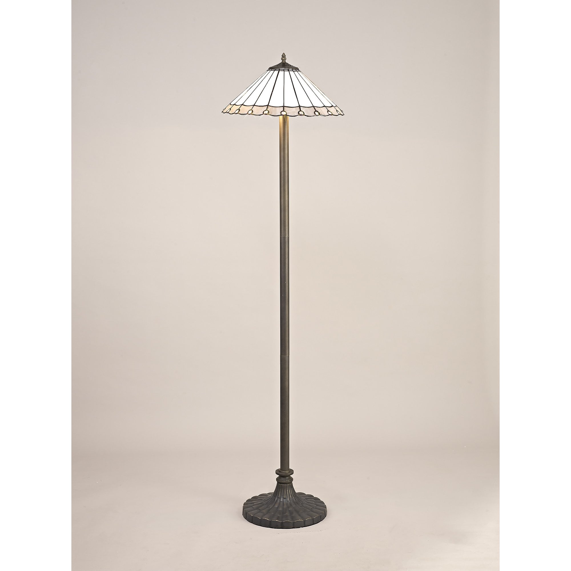 NLK03479 Umbrian 2 Light Stepped Design Floor Lamp With 40cm Tiffany Shade Grey/Chrome/Crystal/Aged Antique Brass