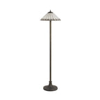NLK03479 Umbrian 2 Light Stepped Design Floor Lamp With 40cm Tiffany Shade Grey/Chrome/Crystal/Aged Antique Brass