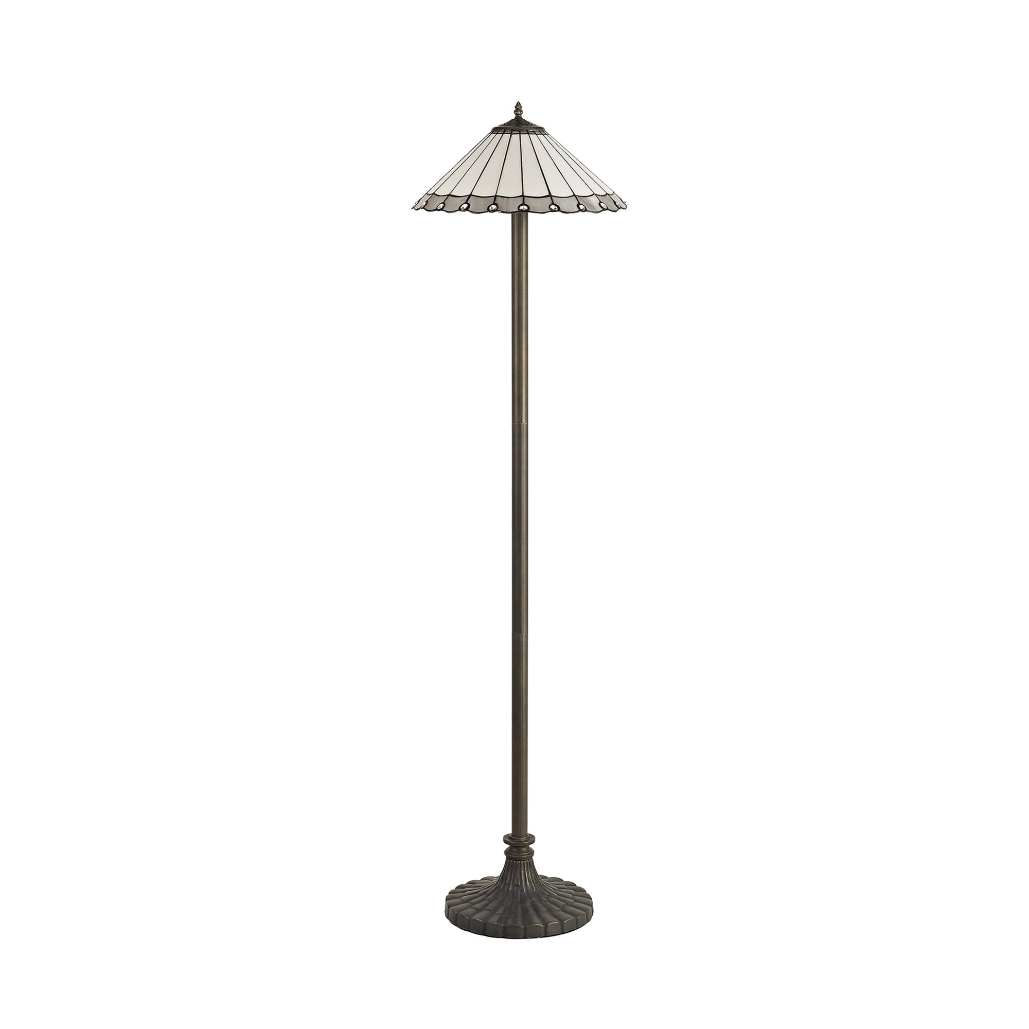 NLK03479 Umbrian 2 Light Stepped Design Floor Lamp With 40cm Tiffany Shade Grey/Chrome/Crystal/Aged Antique Brass