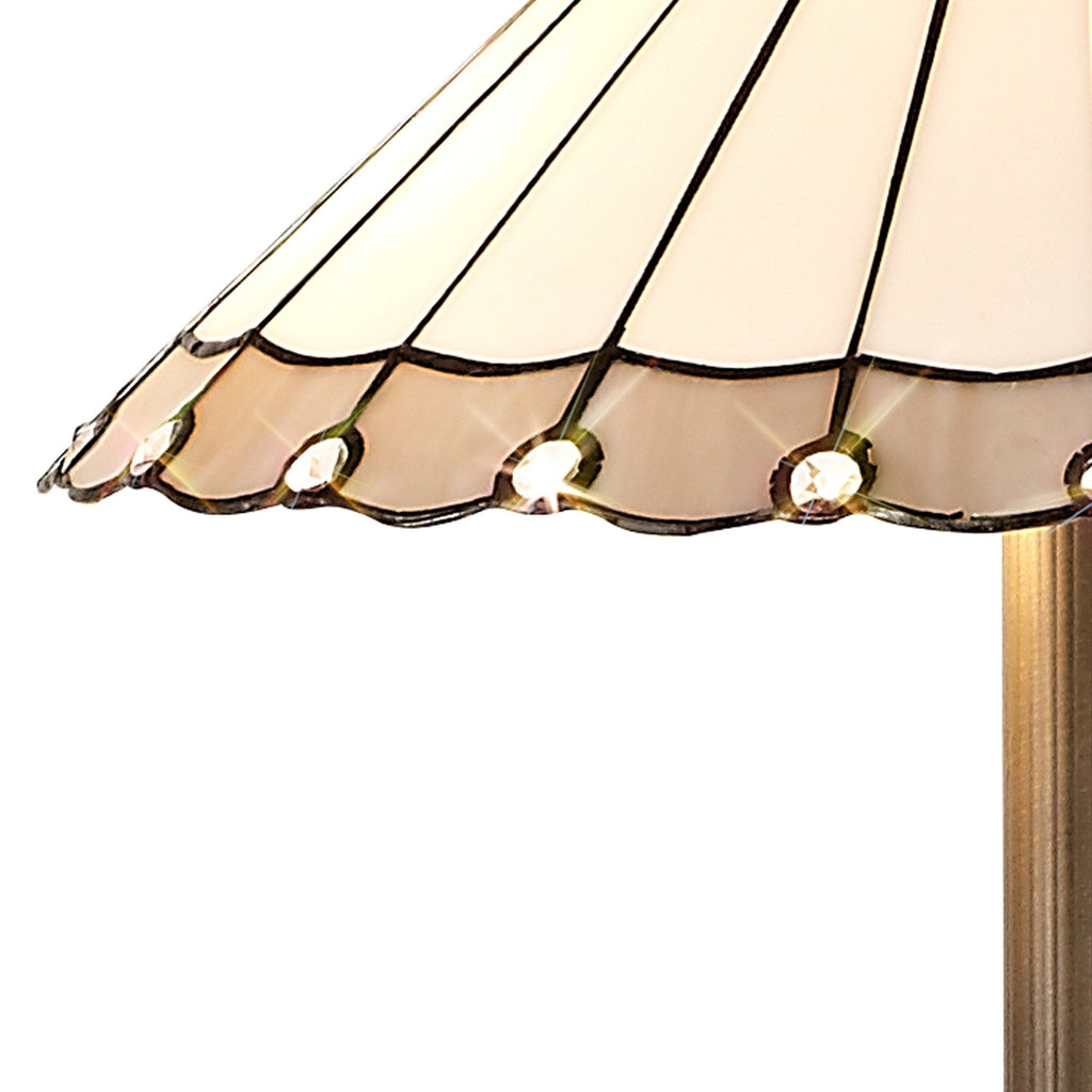 NLK03479 Umbrian 2 Light Stepped Design Floor Lamp With 40cm Tiffany Shade Grey/Chrome/Crystal/Aged Antique Brass