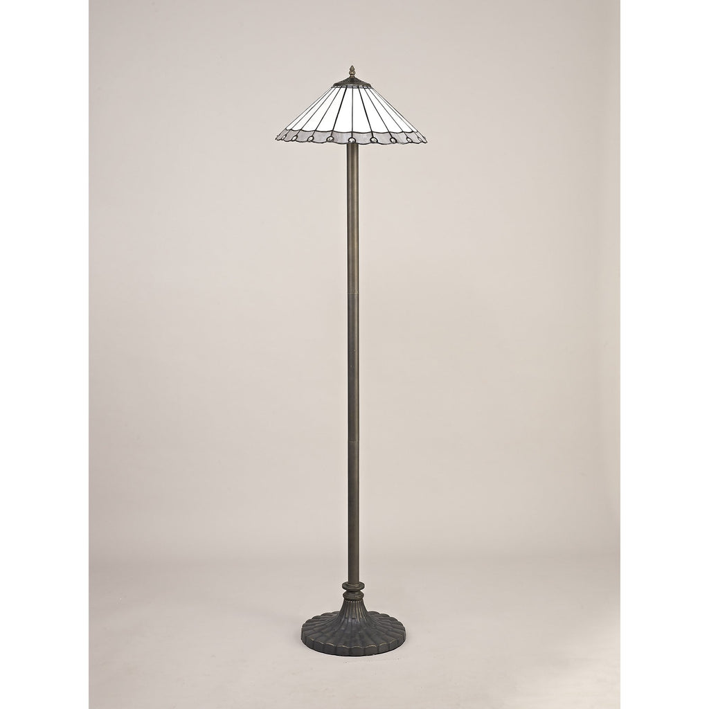 NLK03479 Umbrian 2 Light Stepped Design Floor Lamp With 40cm Tiffany Shade Grey/Chrome/Crystal/Aged Antique Brass
