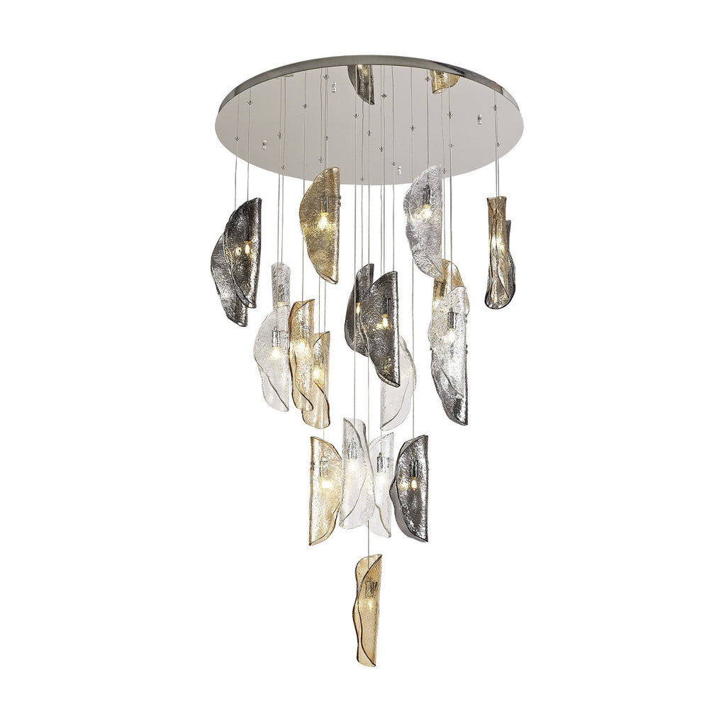 NL78609 Washington Pendant 5M 21 Light Polished Chrome/Clear & Amber & Smoked Glass