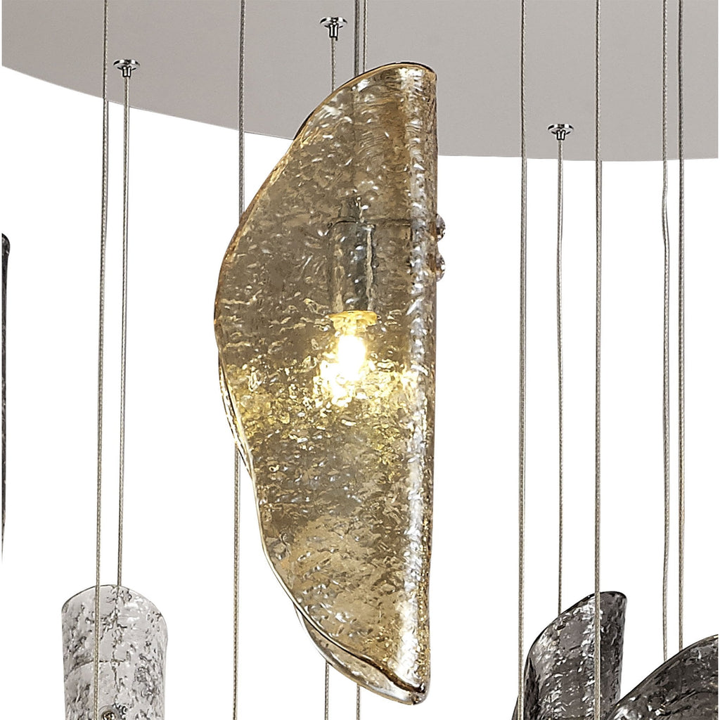 NL78609 Washington Pendant 5M 21 Light Polished Chrome/Clear & Amber & Smoked Glass