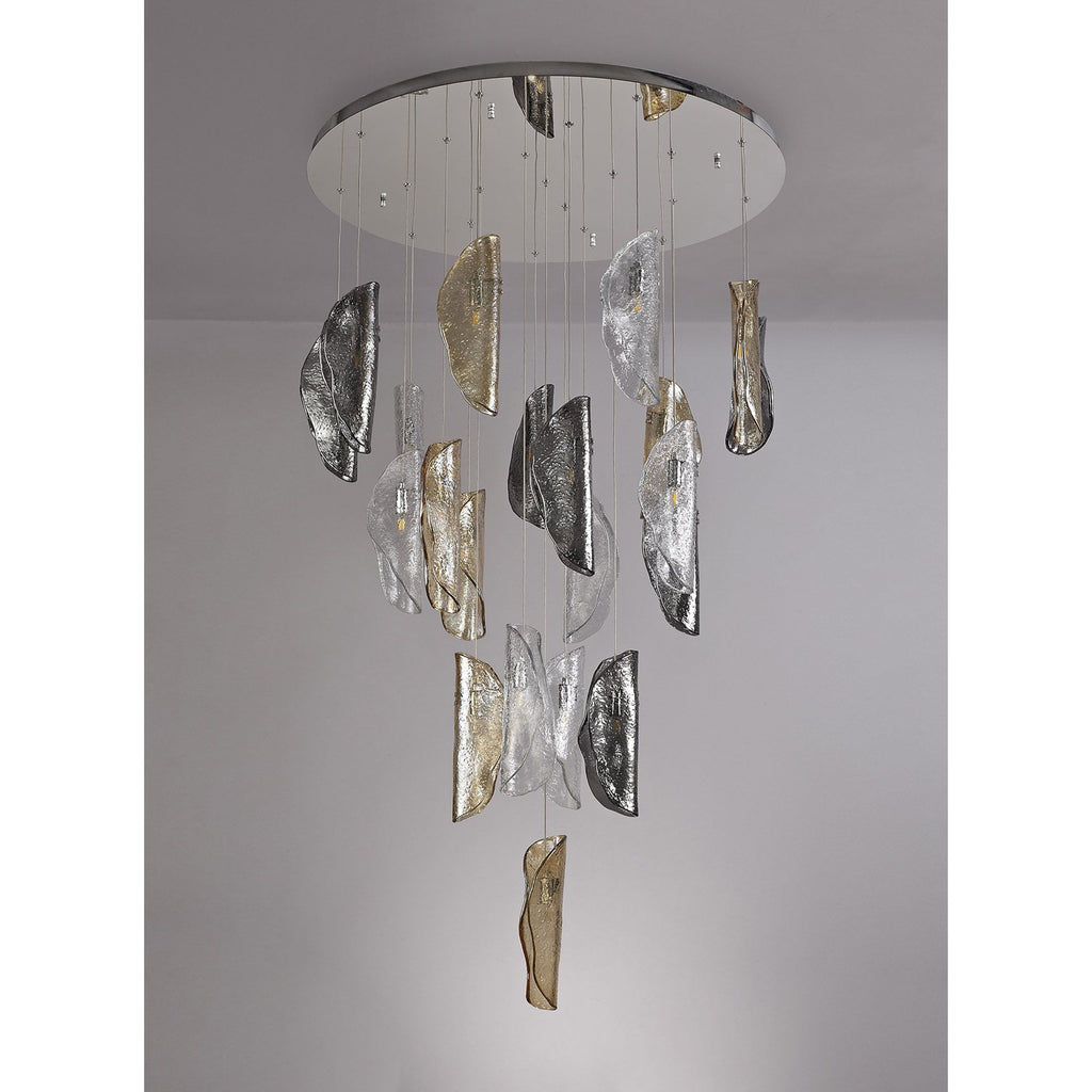 NL78609 Washington Pendant 5M 21 Light Polished Chrome/Clear & Amber & Smoked Glass
