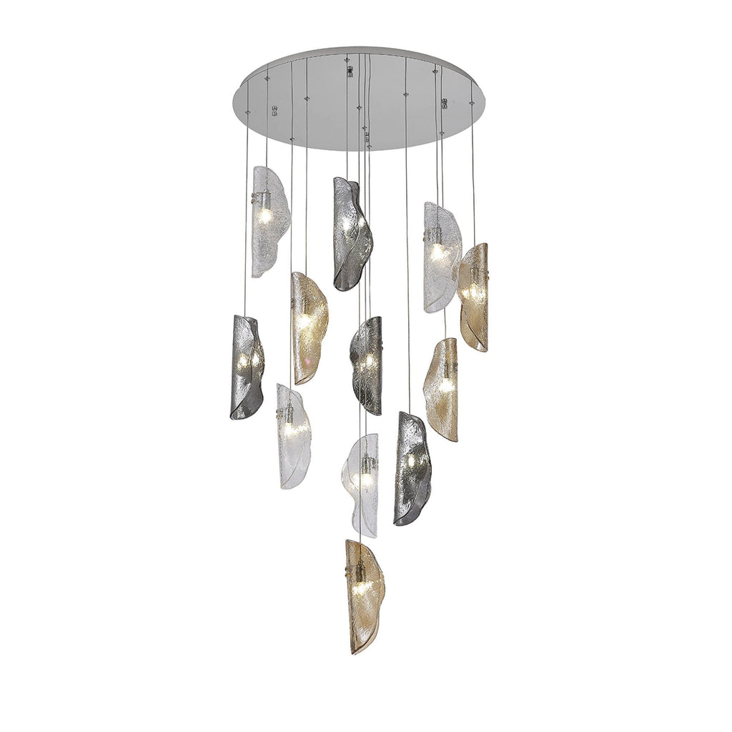NL90529 Washington 12 Light Pendant Polished Chrome, Clear, Amber & Smoked Glass