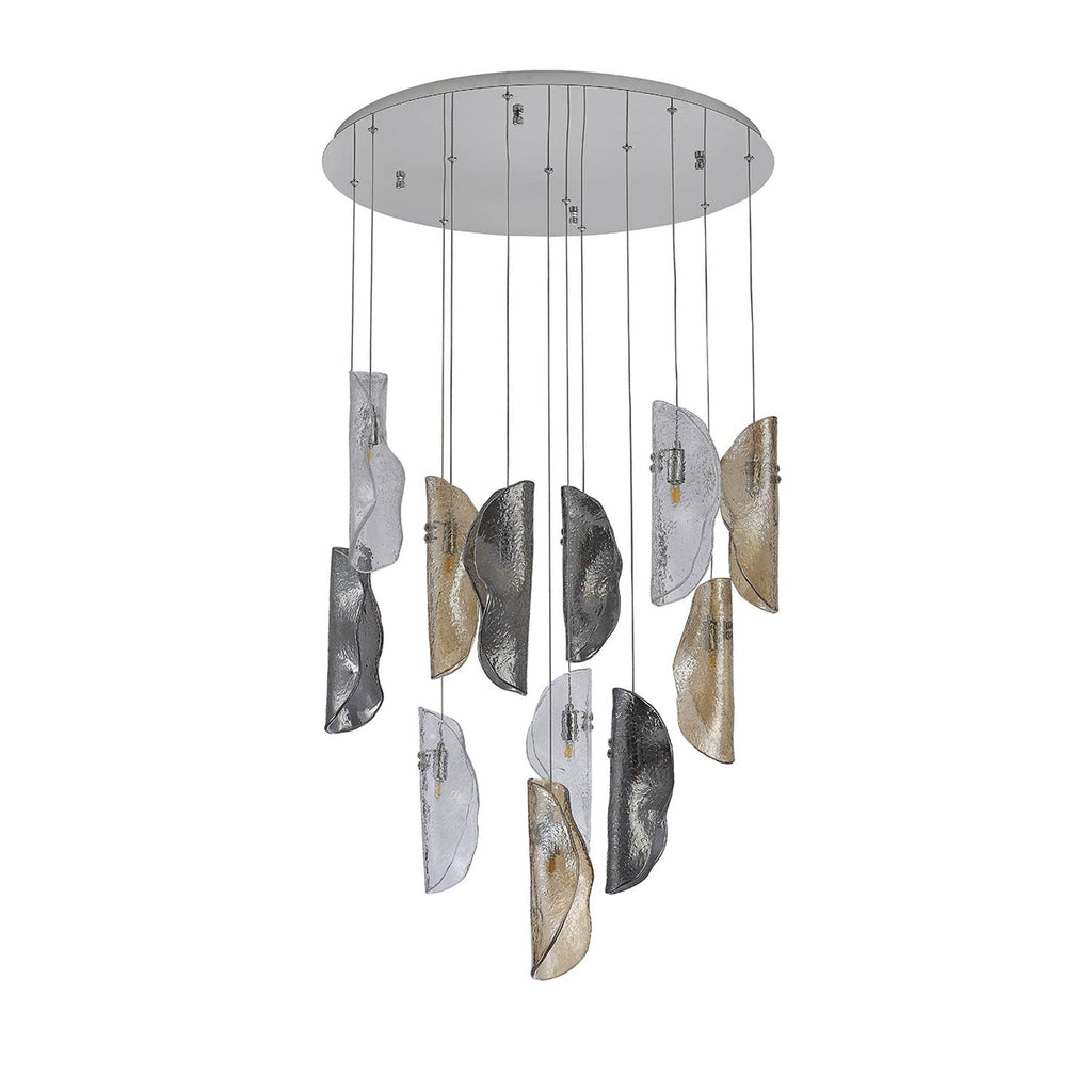 NL90529 Washington 12 Light Pendant Polished Chrome, Clear, Amber & Smoked Glass