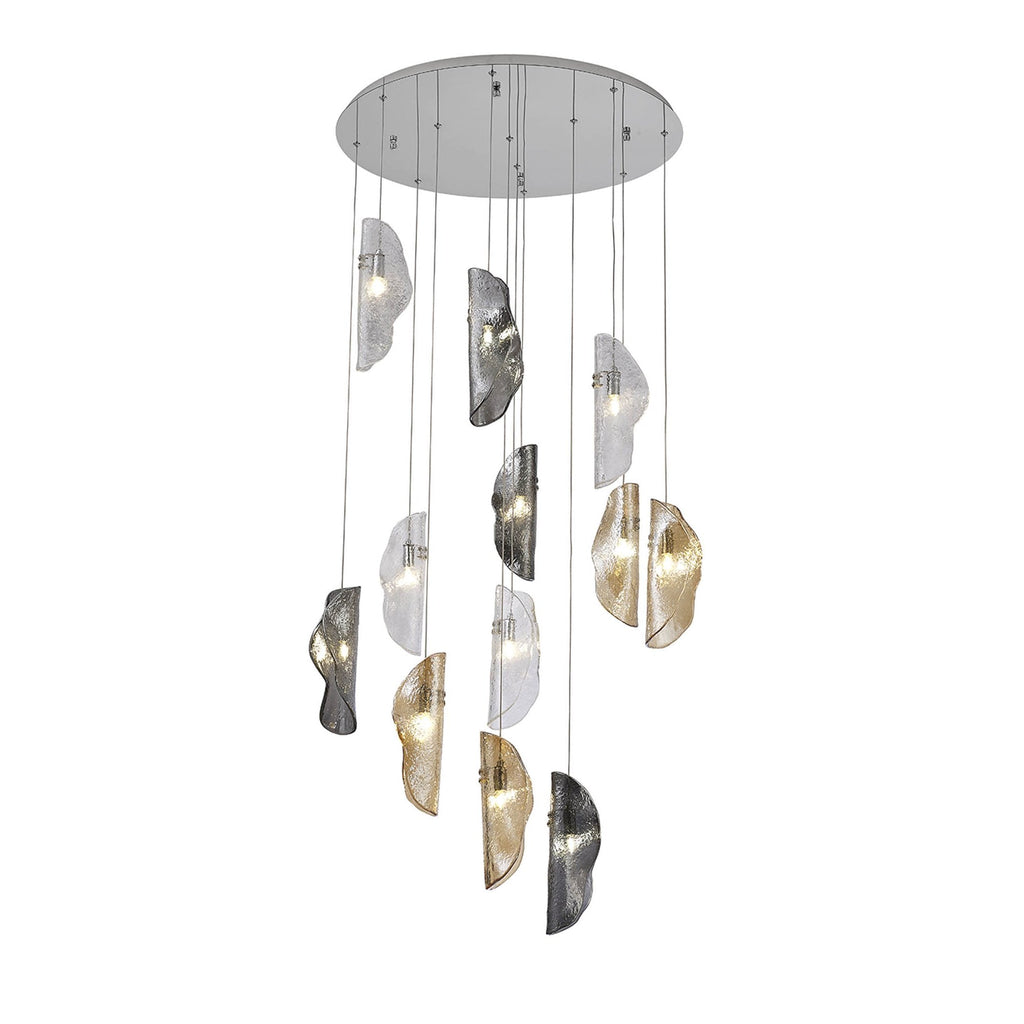 NL90529 Washington 12 Light Pendant Polished Chrome, Clear, Amber & Smoked Glass