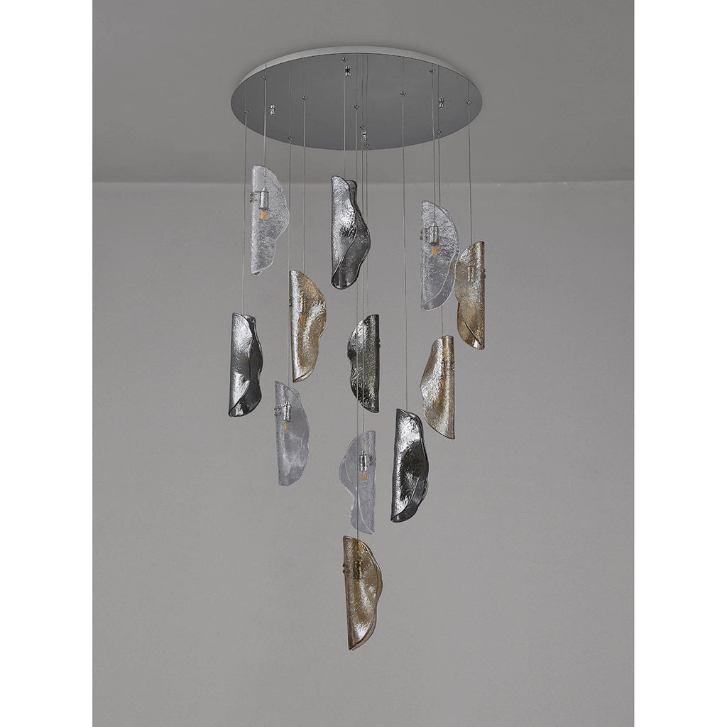 NL90529 Washington 12 Light Pendant Polished Chrome, Clear, Amber & Smoked Glass