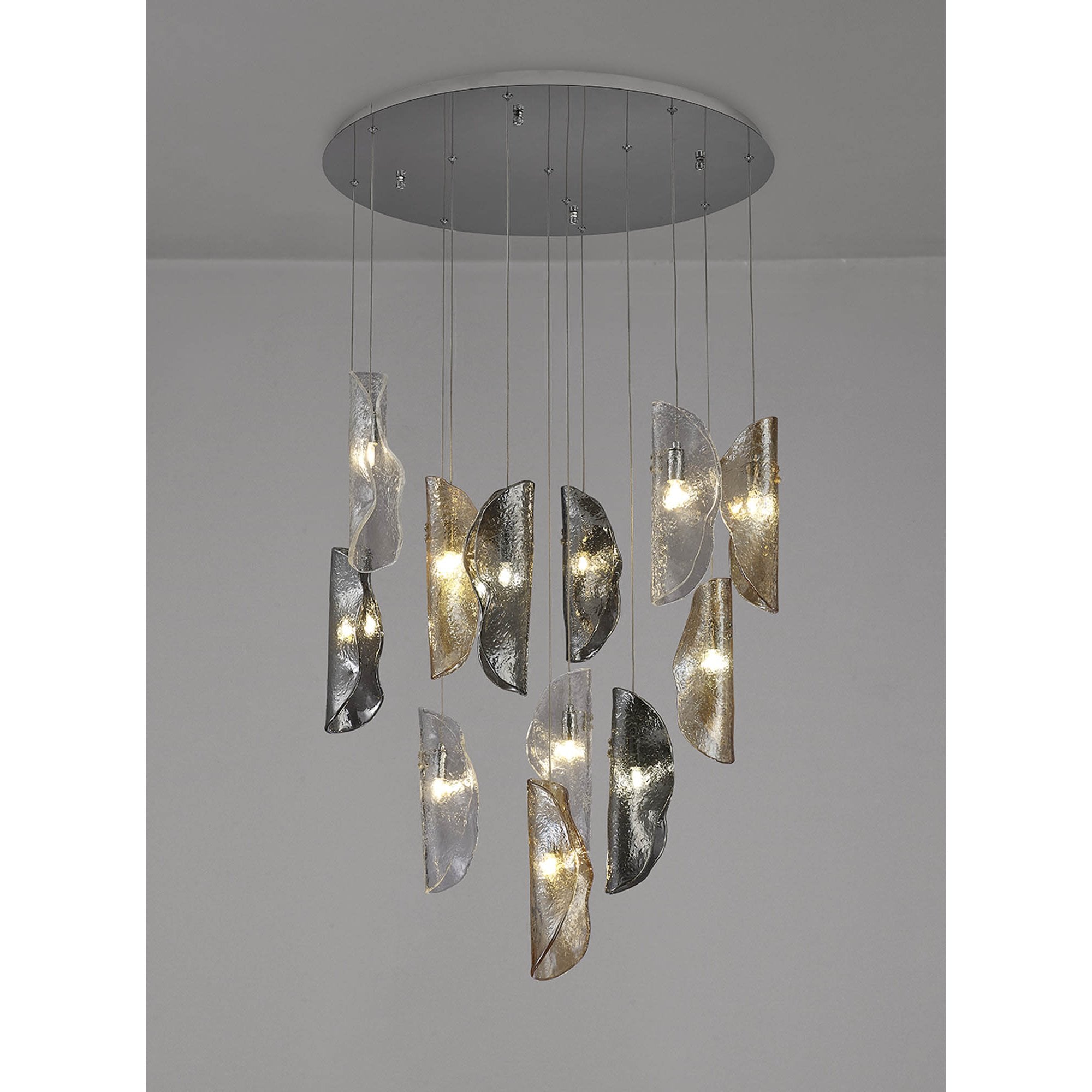 NL90529 Washington 12 Light Pendant Polished Chrome, Clear, Amber & Smoked Glass