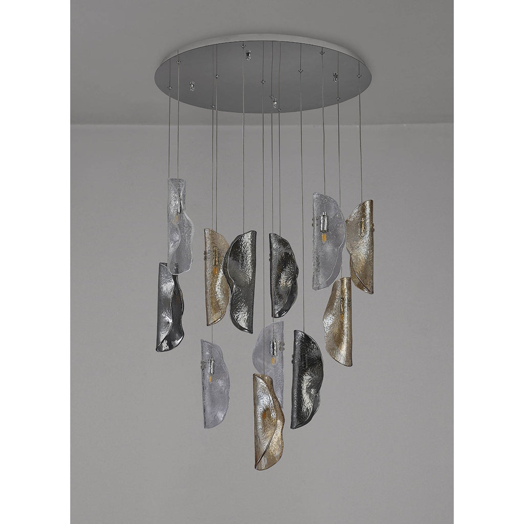 NL90529 Washington 12 Light Pendant Polished Chrome, Clear, Amber & Smoked Glass