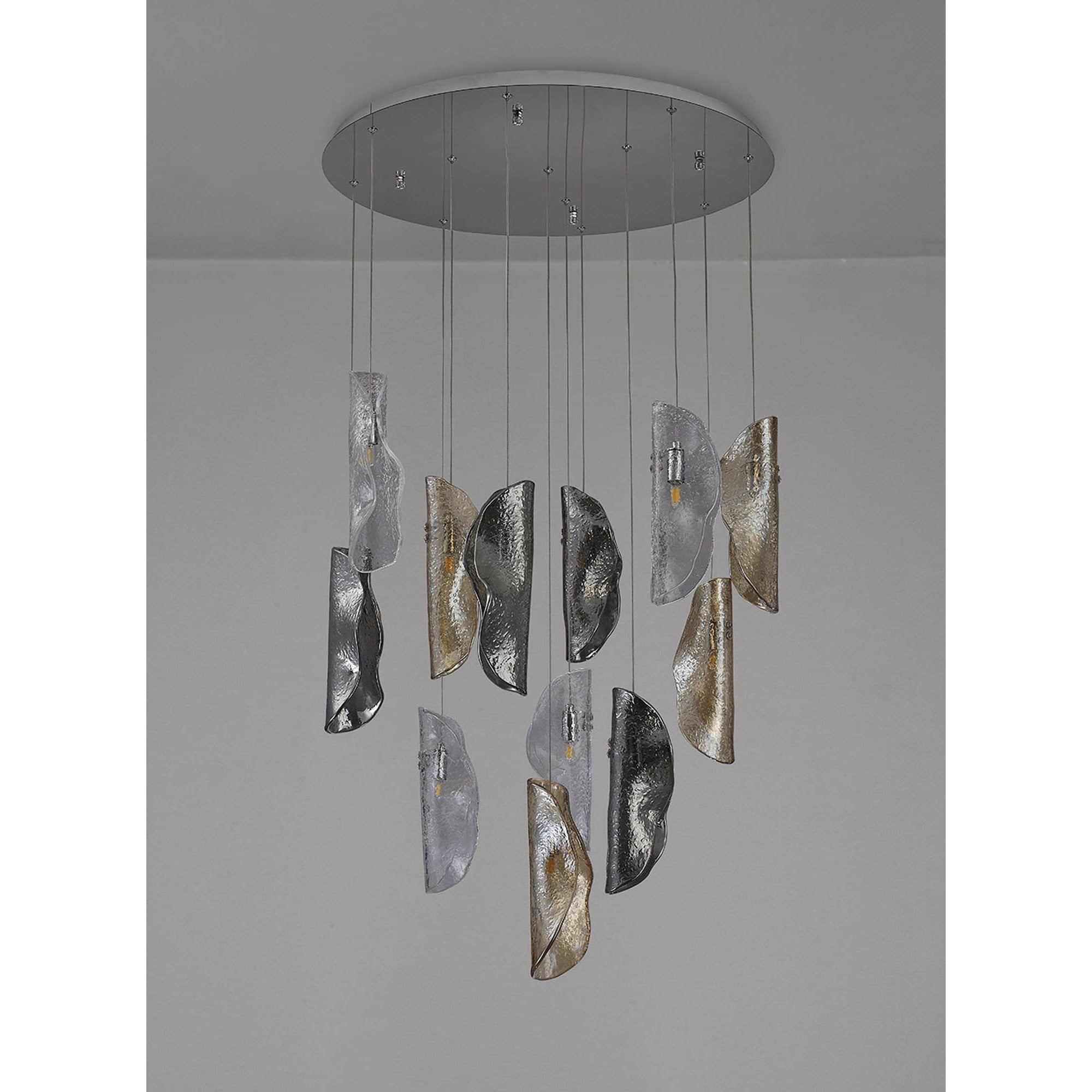 NL90529 Washington 12 Light Pendant Polished Chrome, Clear, Amber & Smoked Glass