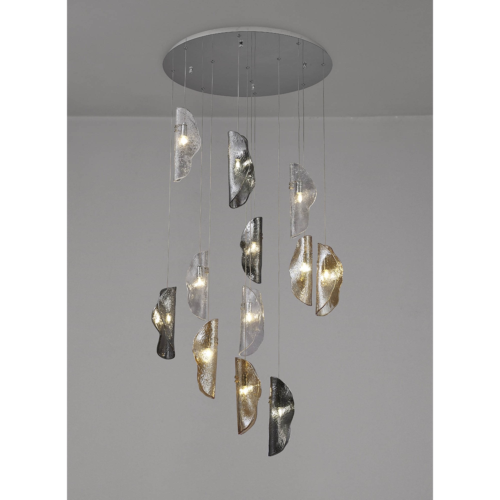 NL90529 Washington 12 Light Pendant Polished Chrome, Clear, Amber & Smoked Glass