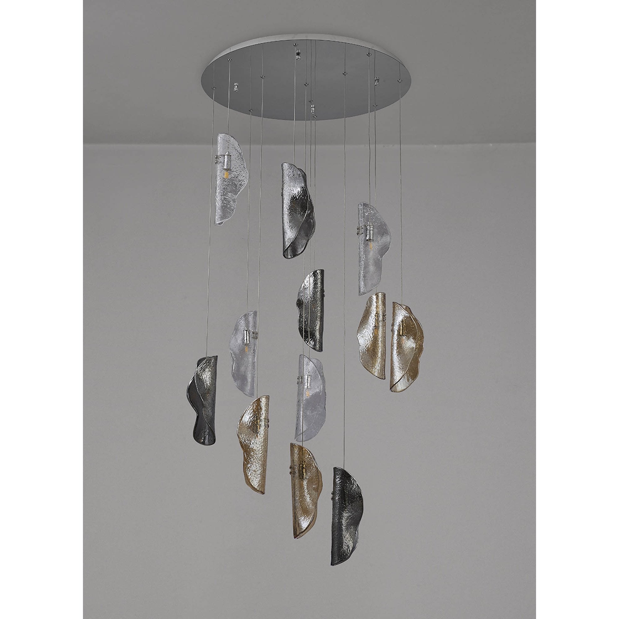 NL90529 Washington 12 Light Pendant Polished Chrome, Clear, Amber & Smoked Glass