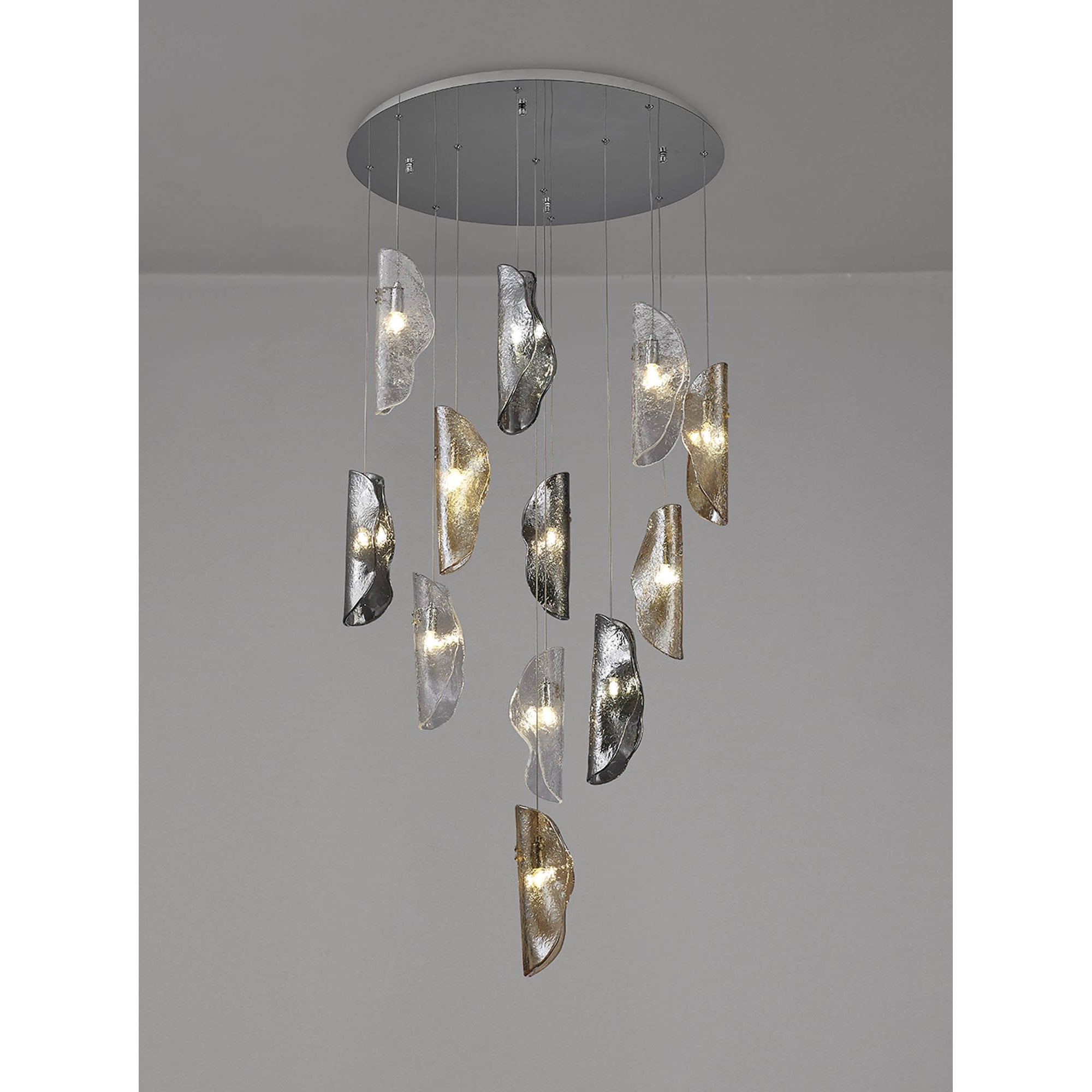 NL90529 Washington 12 Light Pendant Polished Chrome, Clear, Amber & Smoked Glass