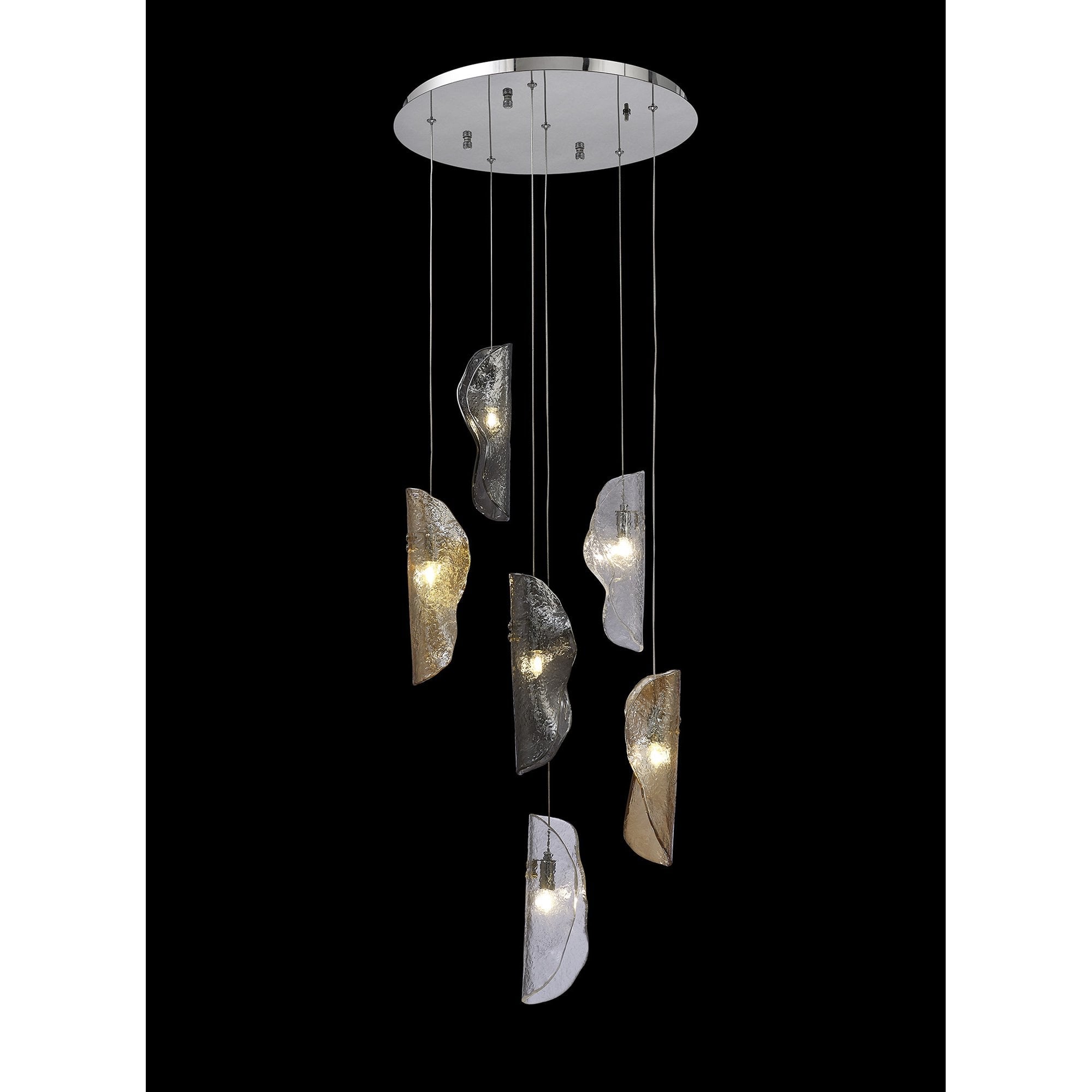 NL90539 Washington 6 Light Pendant Polished Chrome, Clear, Amber & Smoked Glass