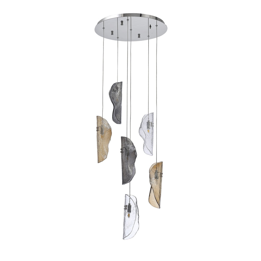 NL90539 Washington 6 Light Pendant Polished Chrome, Clear, Amber & Smoked Glass