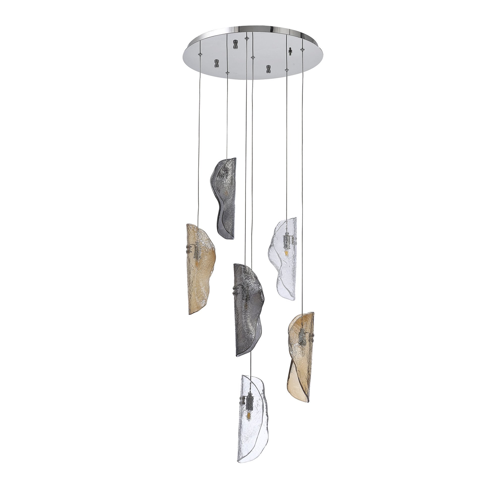 NL90539 Washington 6 Light Pendant Polished Chrome, Clear, Amber & Smoked Glass