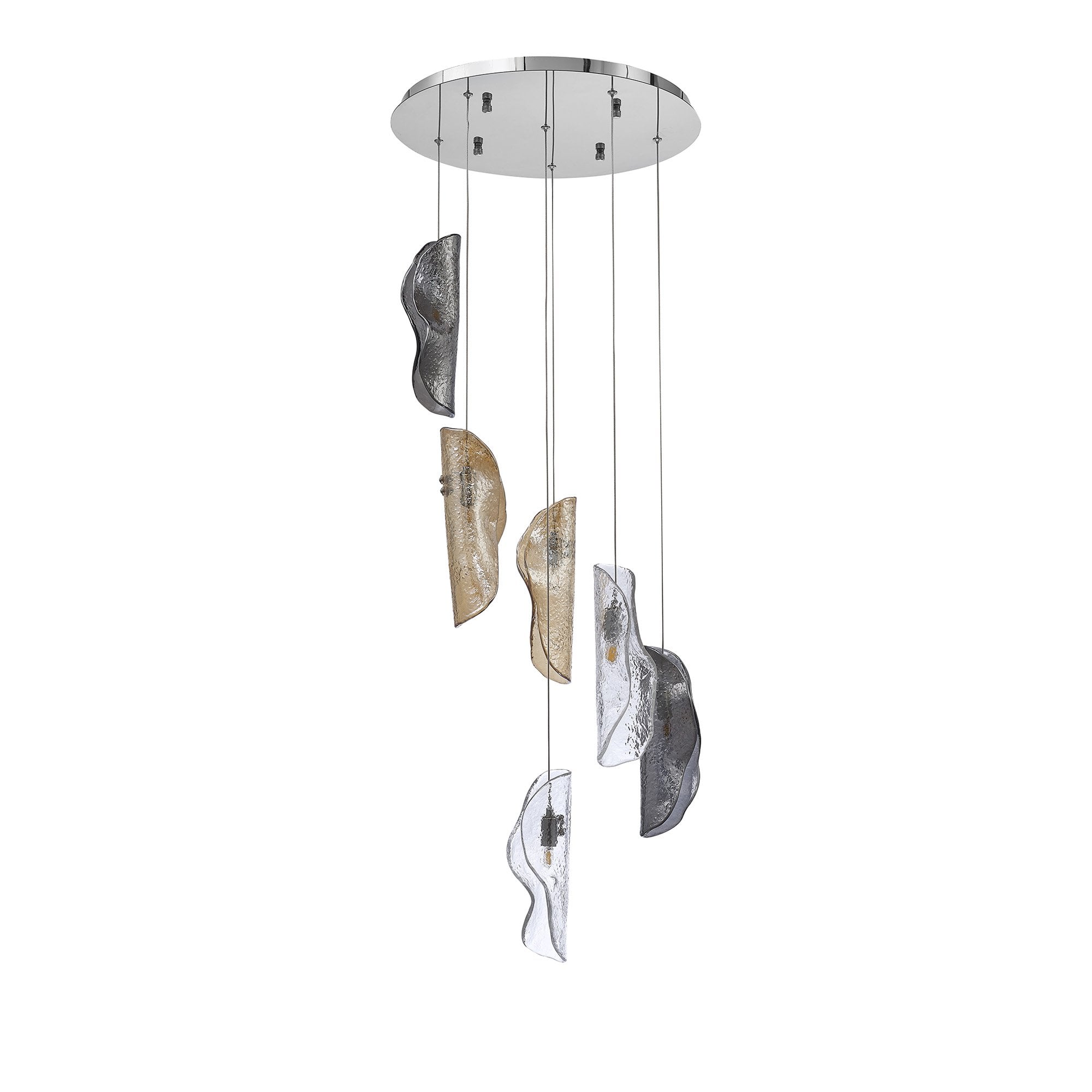 NL90539 Washington 6 Light Pendant Polished Chrome, Clear, Amber & Smoked Glass