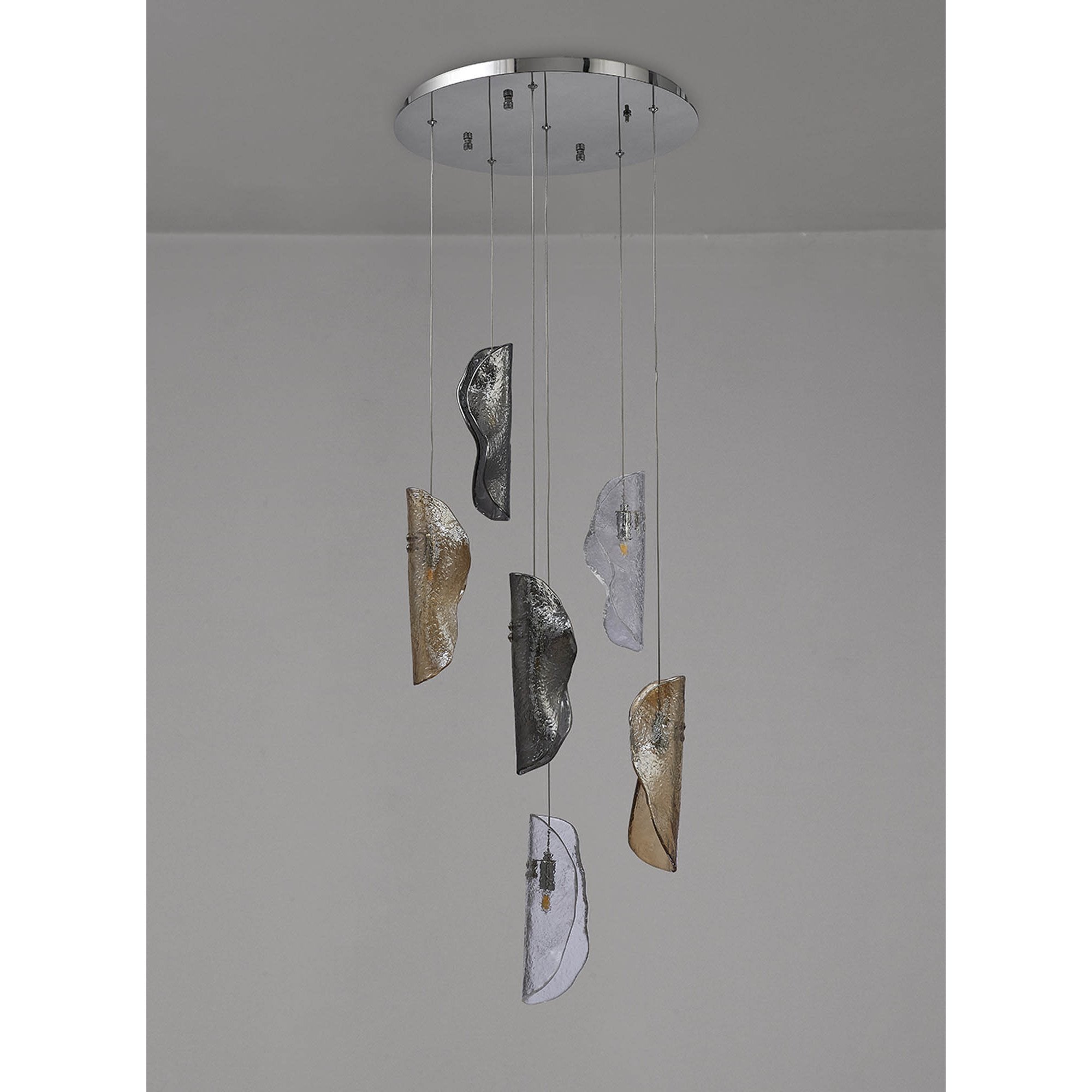 NL90539 Washington 6 Light Pendant Polished Chrome, Clear, Amber & Smoked Glass