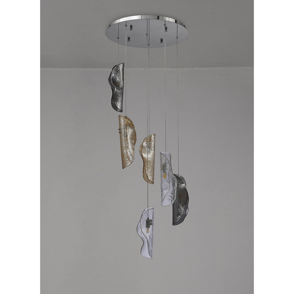 NL90539 Washington 6 Light Pendant Polished Chrome, Clear, Amber & Smoked Glass