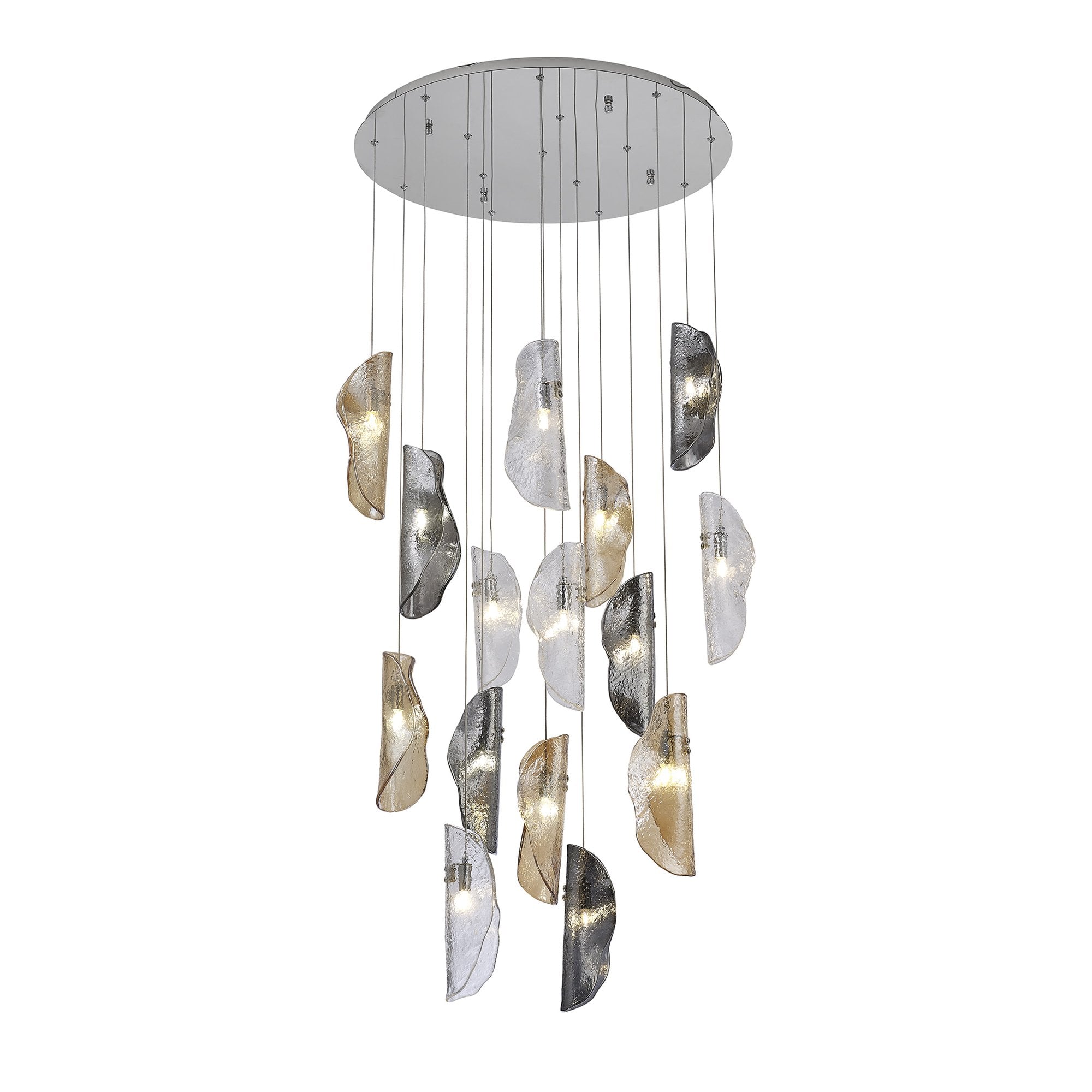 NL91389 Washington 15 Light Pendant Polished Chrome, Clear, Amber & Smoked Glass