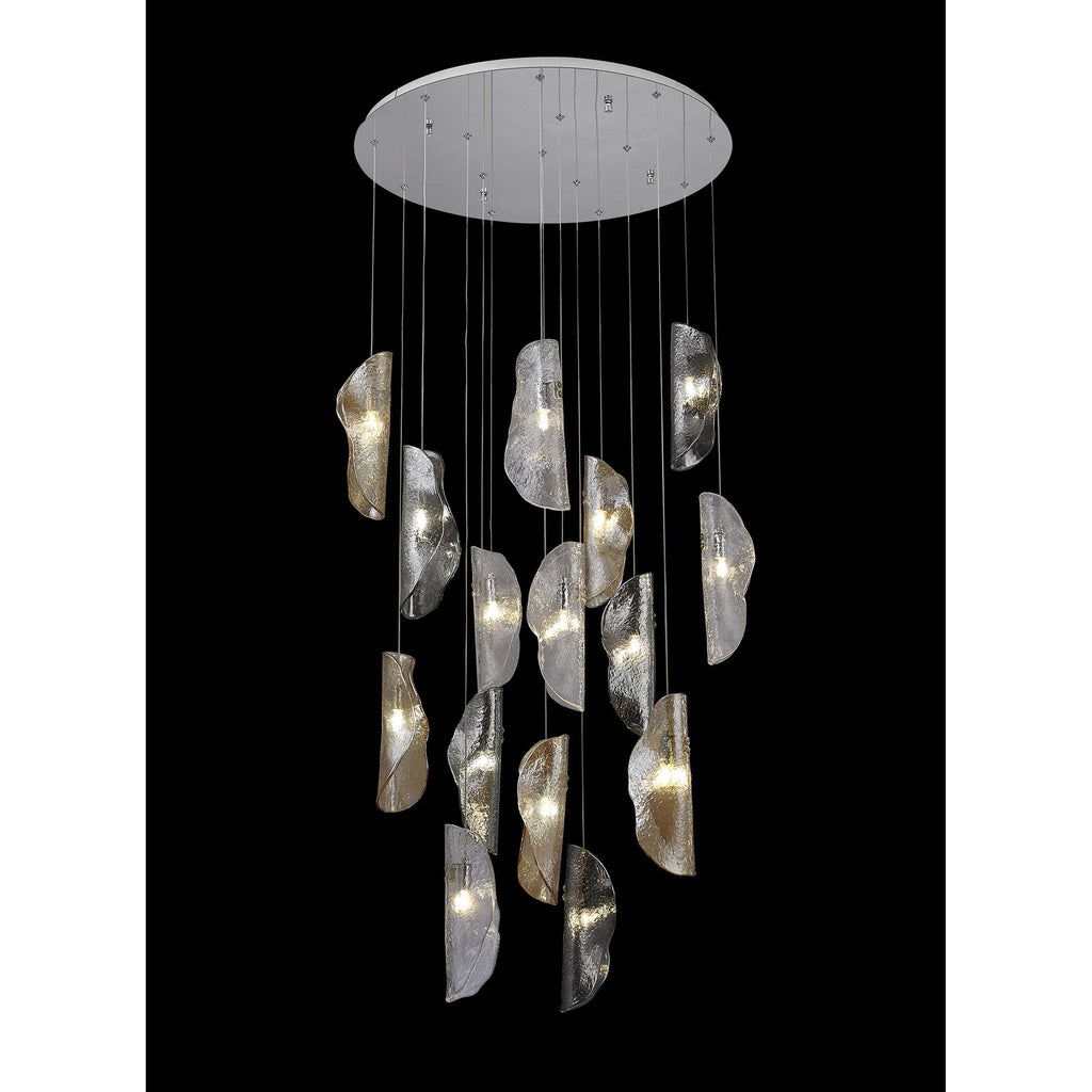 NL91389 Washington 15 Light Pendant Polished Chrome, Clear, Amber & Smoked Glass
