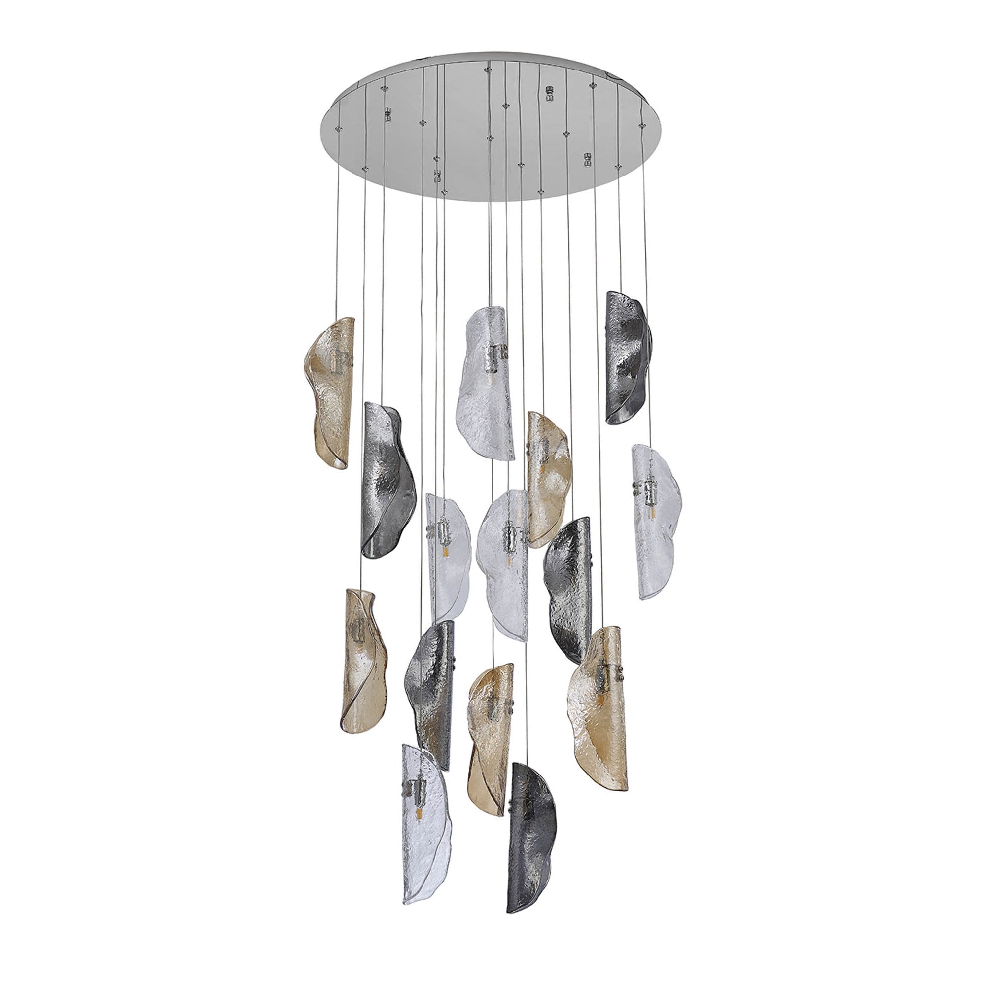 NL91389 Washington 15 Light Pendant Polished Chrome, Clear, Amber & Smoked Glass