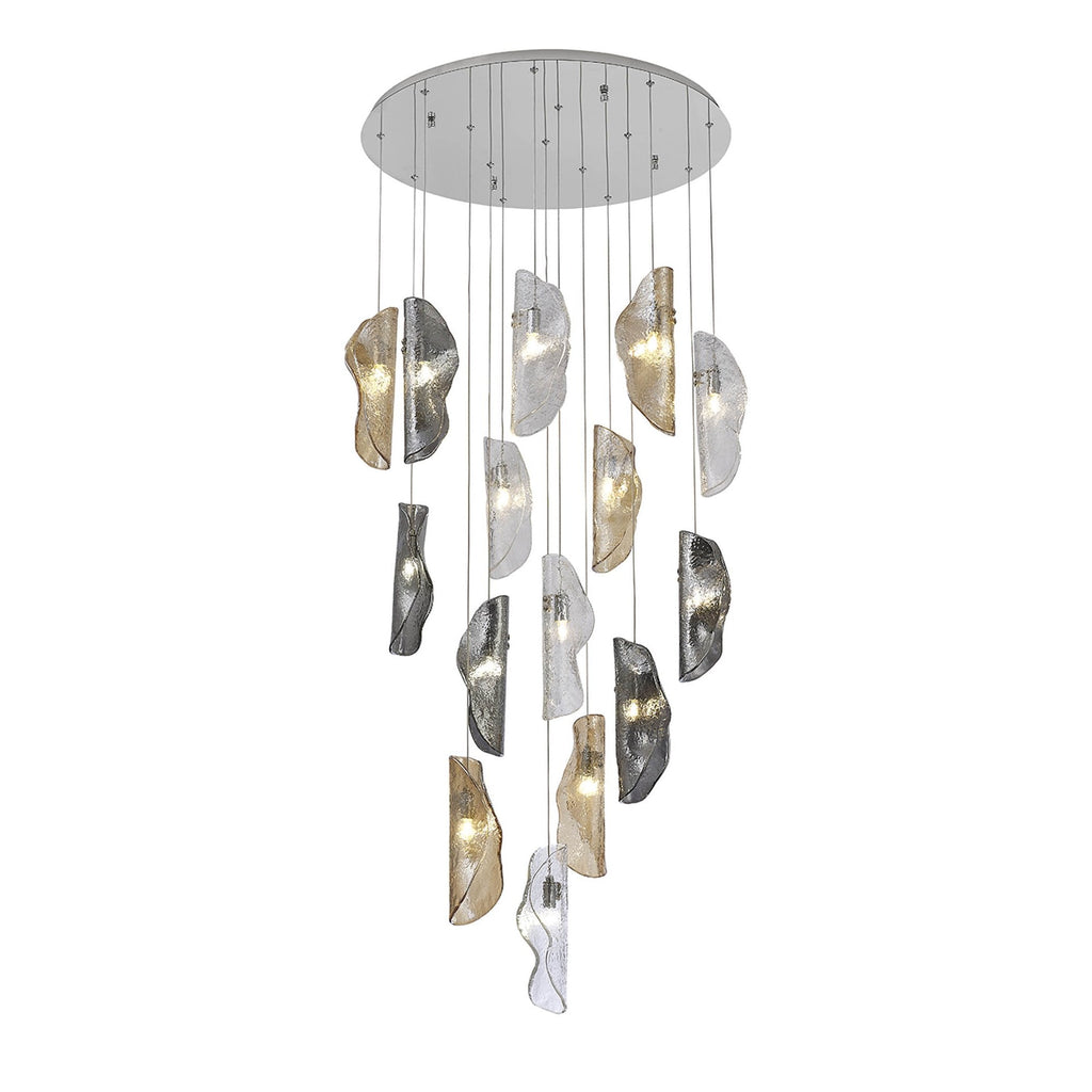 NL91389 Washington 15 Light Pendant Polished Chrome, Clear, Amber & Smoked Glass