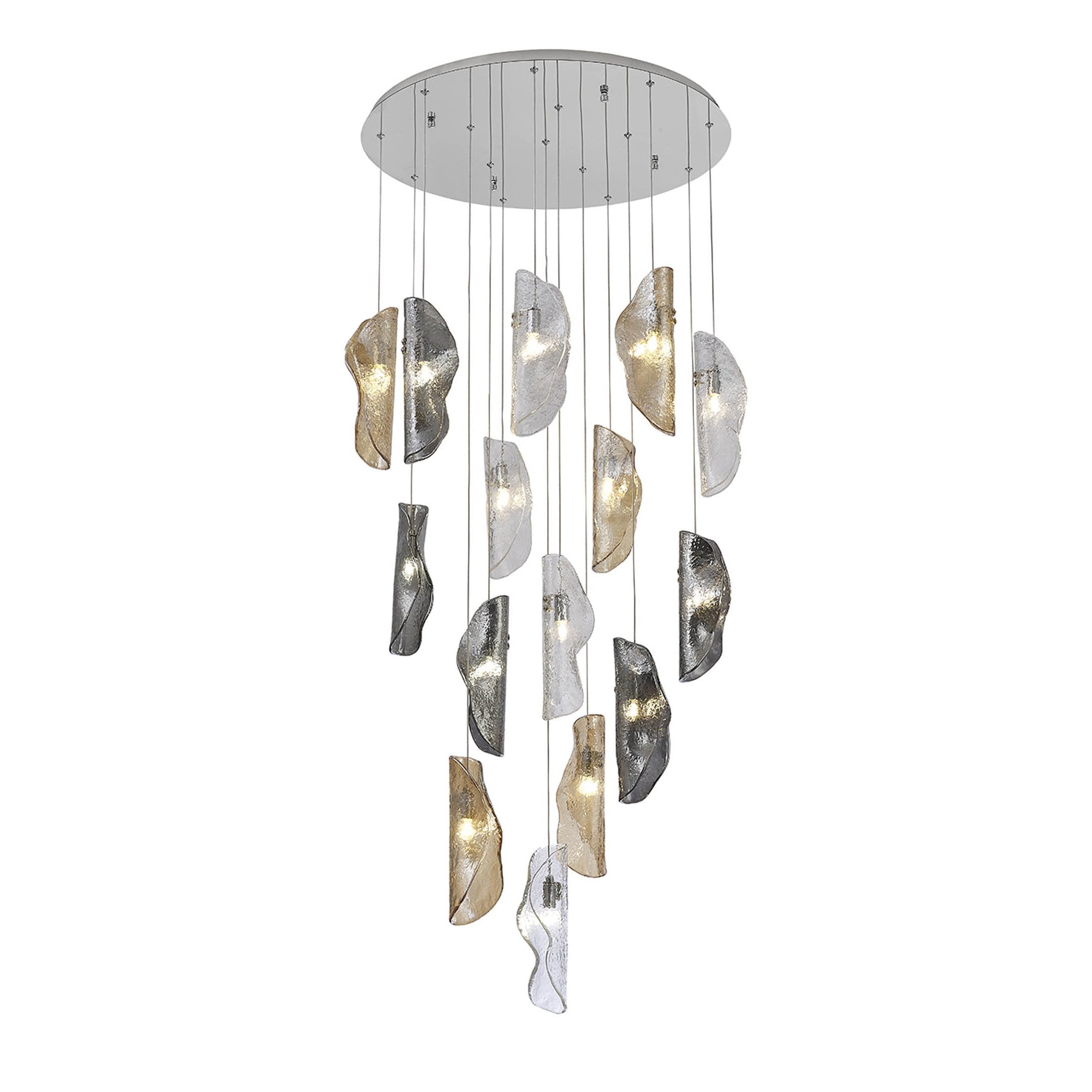 NL91389 Washington 15 Light Pendant Polished Chrome, Clear, Amber & Smoked Glass