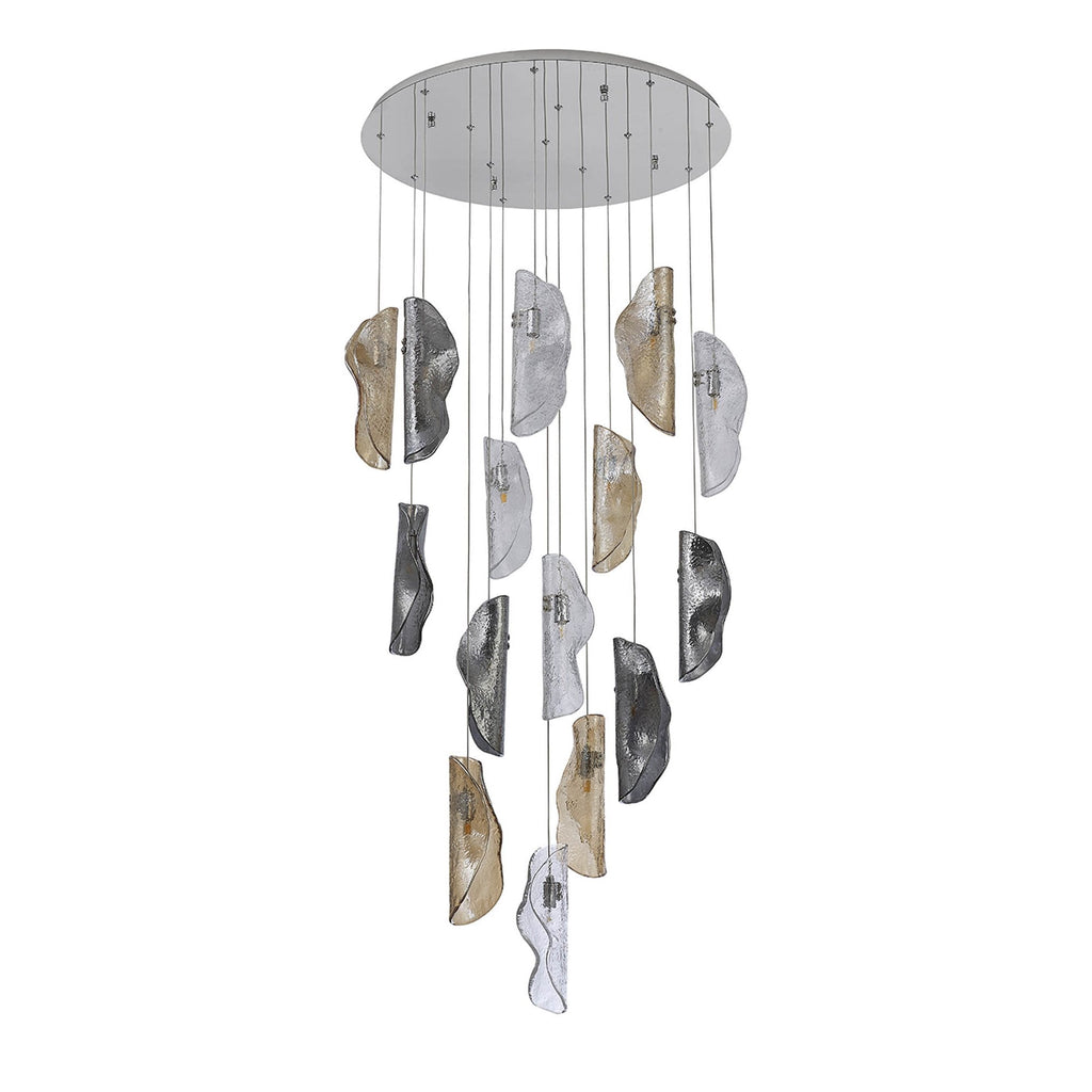 NL91389 Washington 15 Light Pendant Polished Chrome, Clear, Amber & Smoked Glass