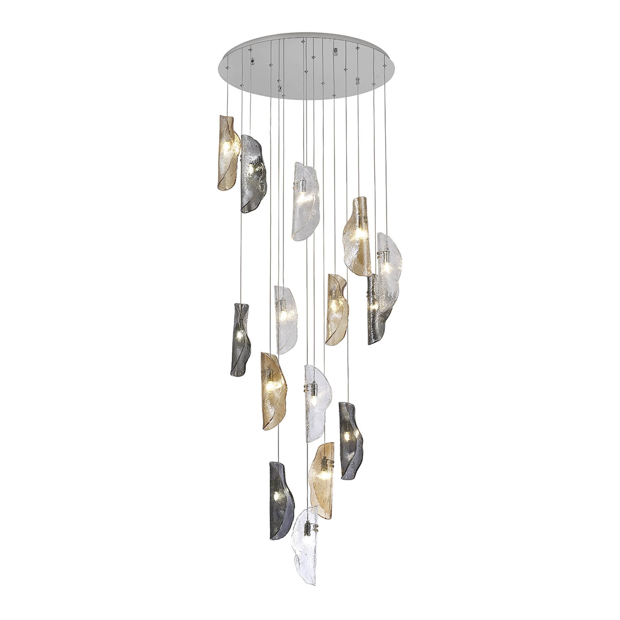 NL91389 Washington 15 Light Pendant Polished Chrome, Clear, Amber & Smoked Glass