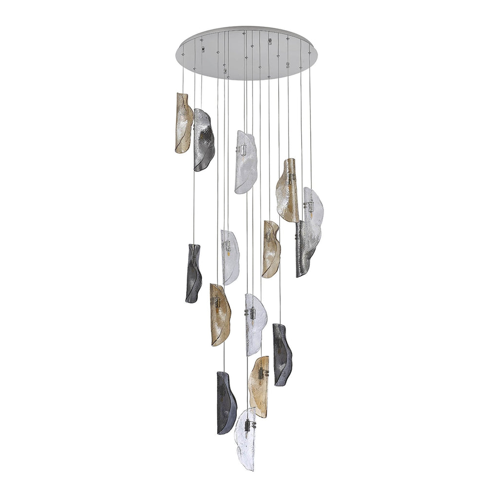 NL91389 Washington 15 Light Pendant Polished Chrome, Clear, Amber & Smoked Glass