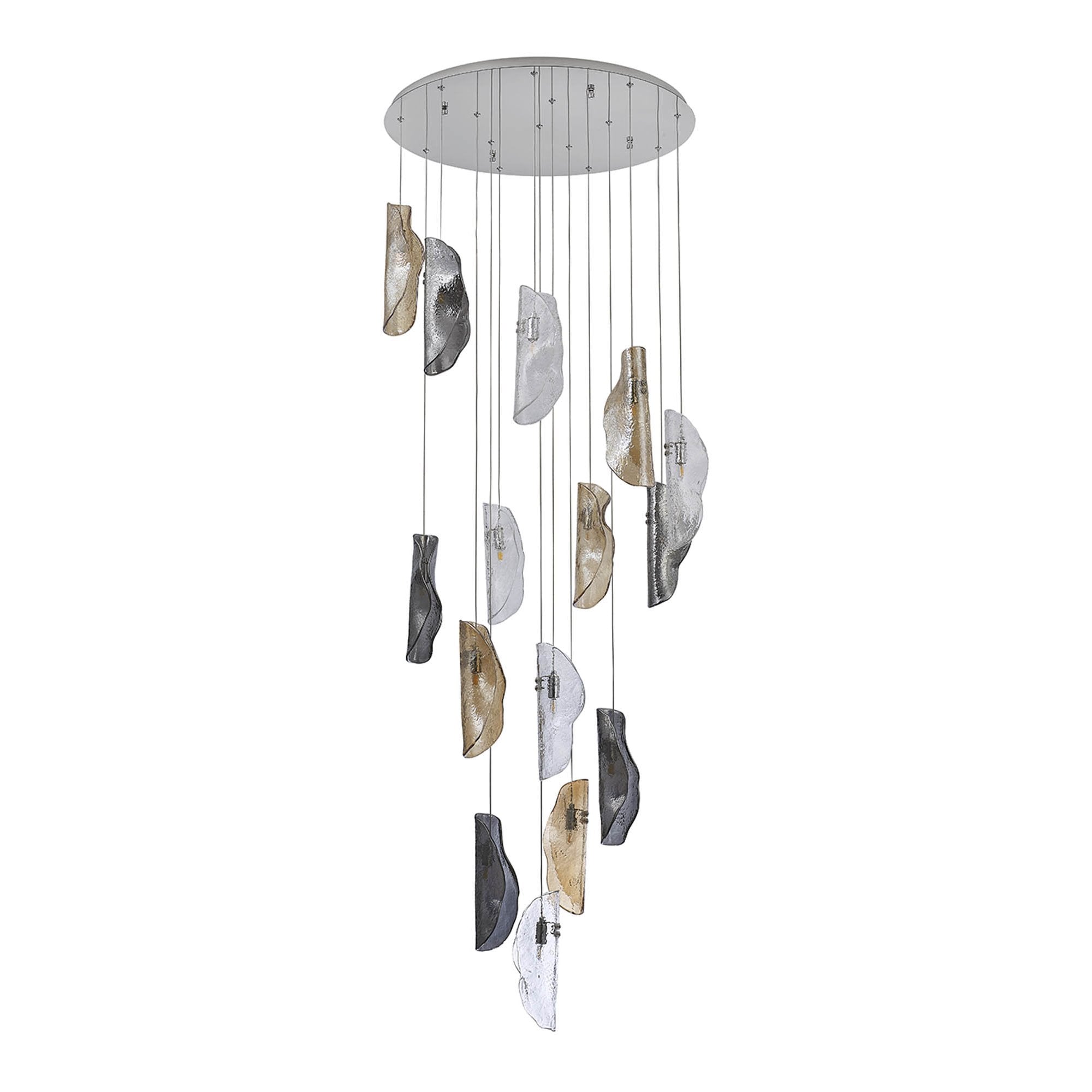 NL91389 Washington 15 Light Pendant Polished Chrome, Clear, Amber & Smoked Glass