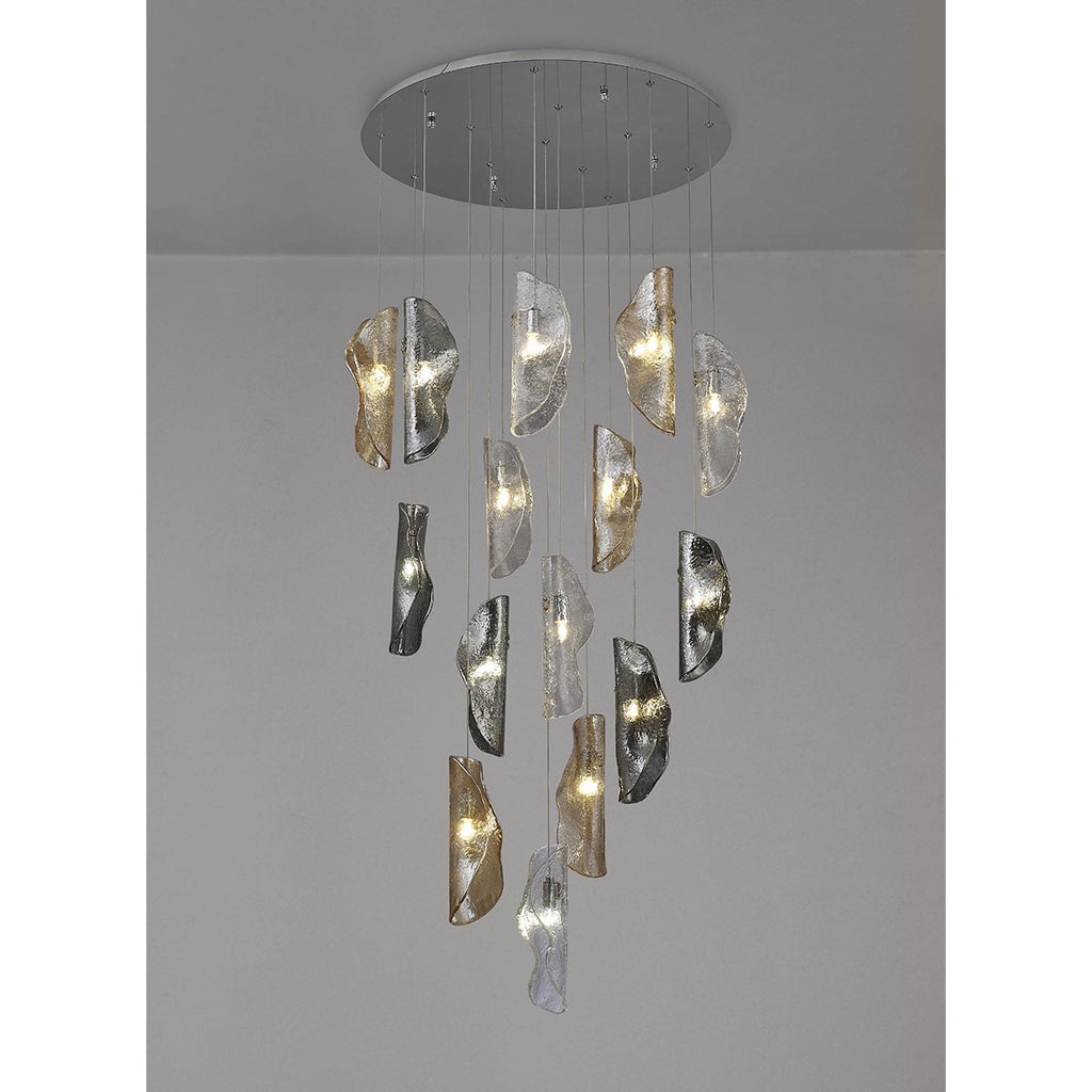 NL91389 Washington 15 Light Pendant Polished Chrome, Clear, Amber & Smoked Glass