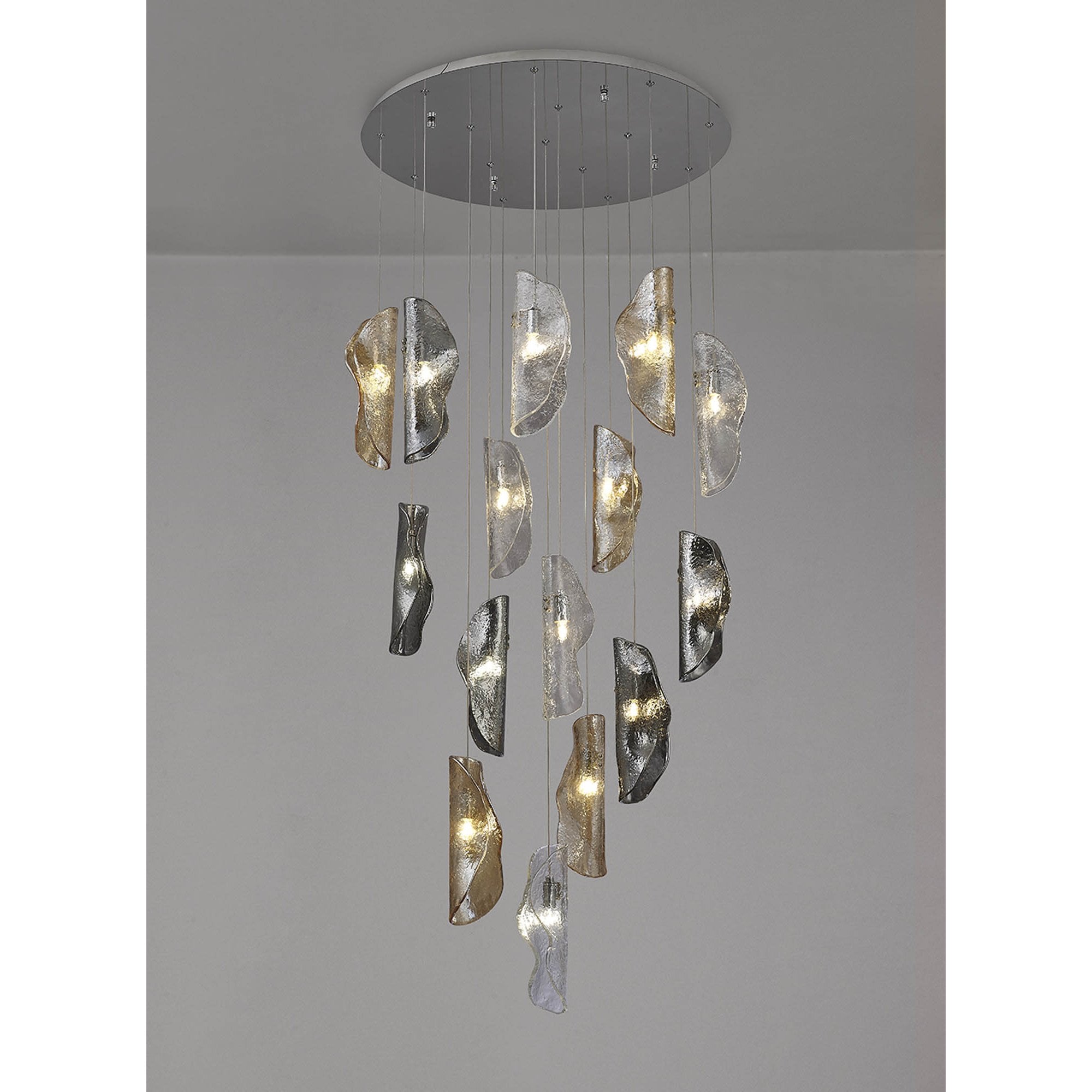 NL91389 Washington 15 Light Pendant Polished Chrome, Clear, Amber & Smoked Glass