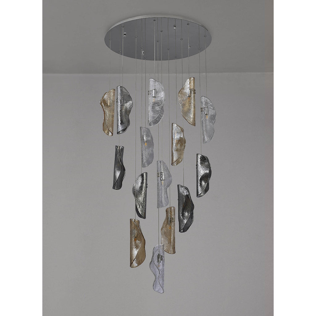 NL91389 Washington 15 Light Pendant Polished Chrome, Clear, Amber & Smoked Glass