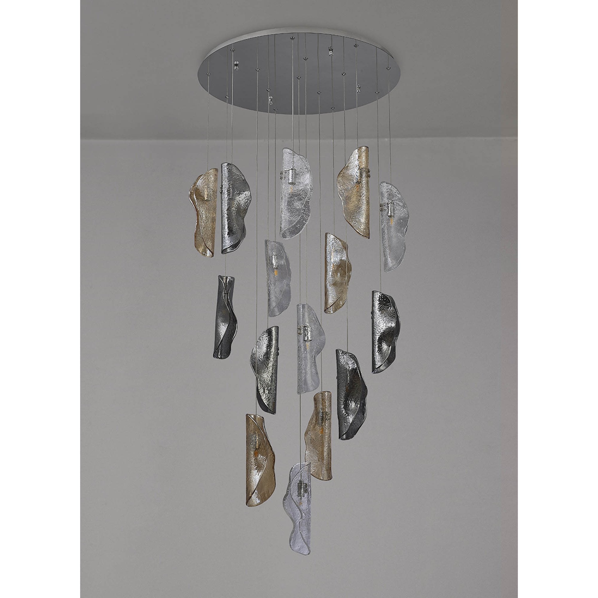 NL91389 Washington 15 Light Pendant Polished Chrome, Clear, Amber & Smoked Glass