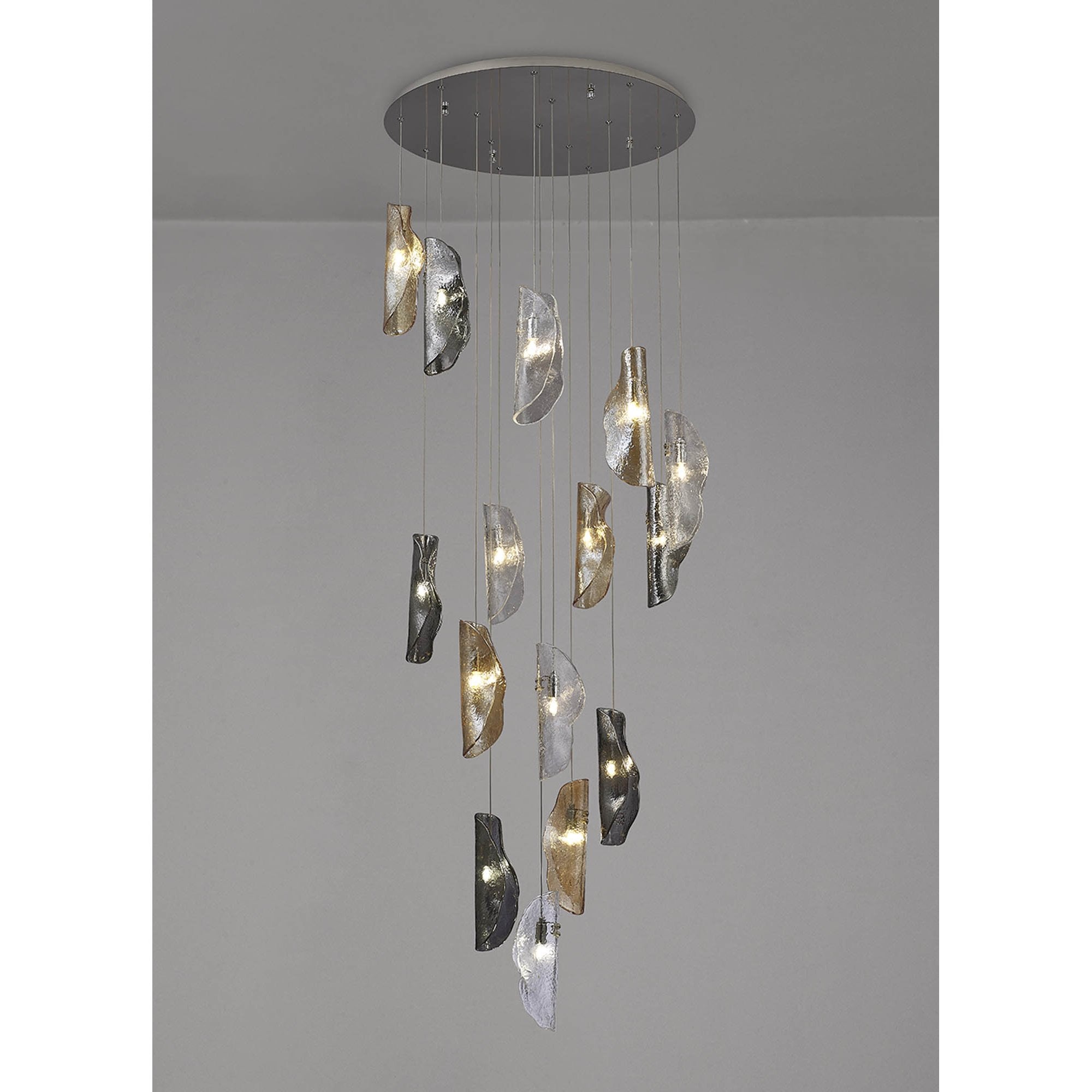 NL91389 Washington 15 Light Pendant Polished Chrome, Clear, Amber & Smoked Glass