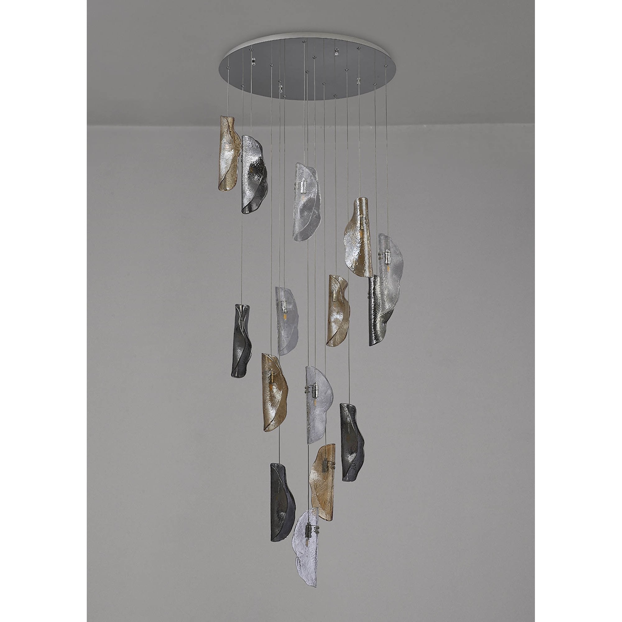NL91389 Washington 15 Light Pendant Polished Chrome, Clear, Amber & Smoked Glass