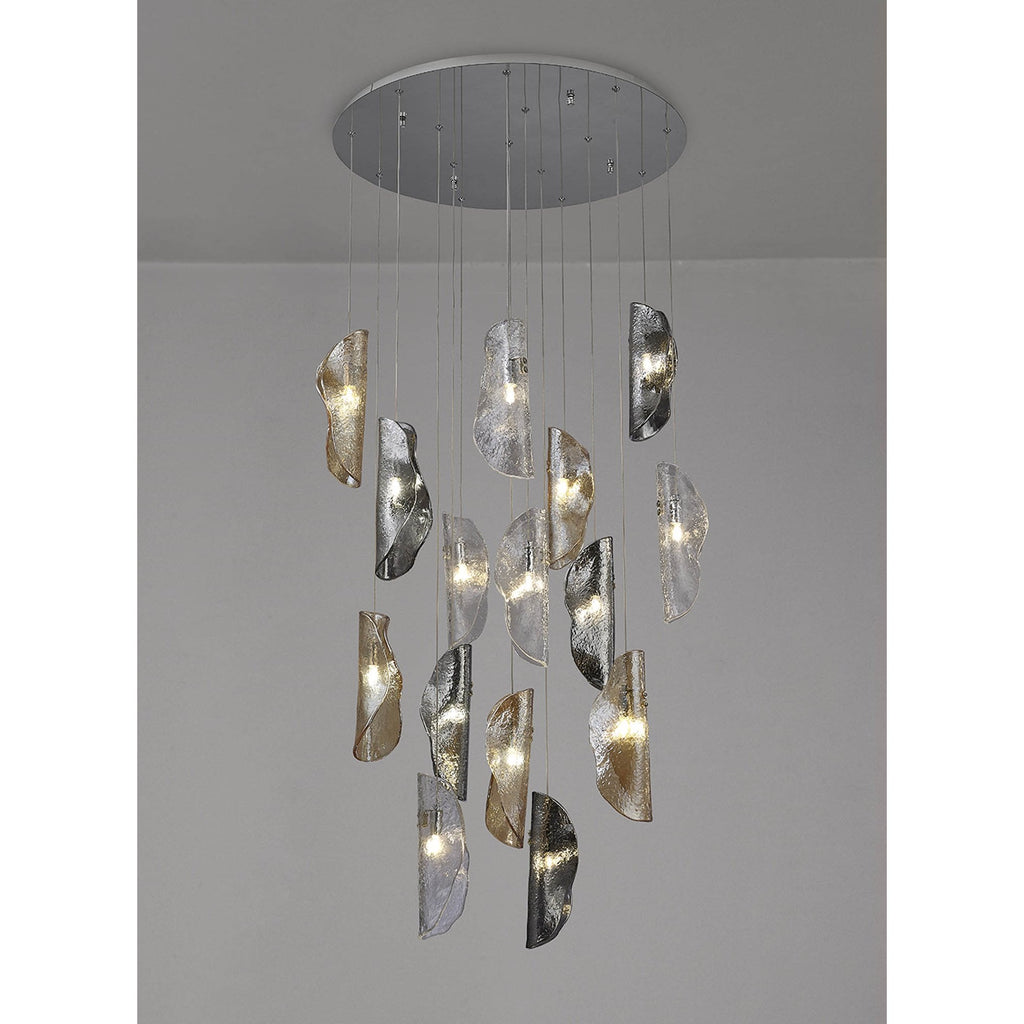 NL91389 Washington 15 Light Pendant Polished Chrome, Clear, Amber & Smoked Glass