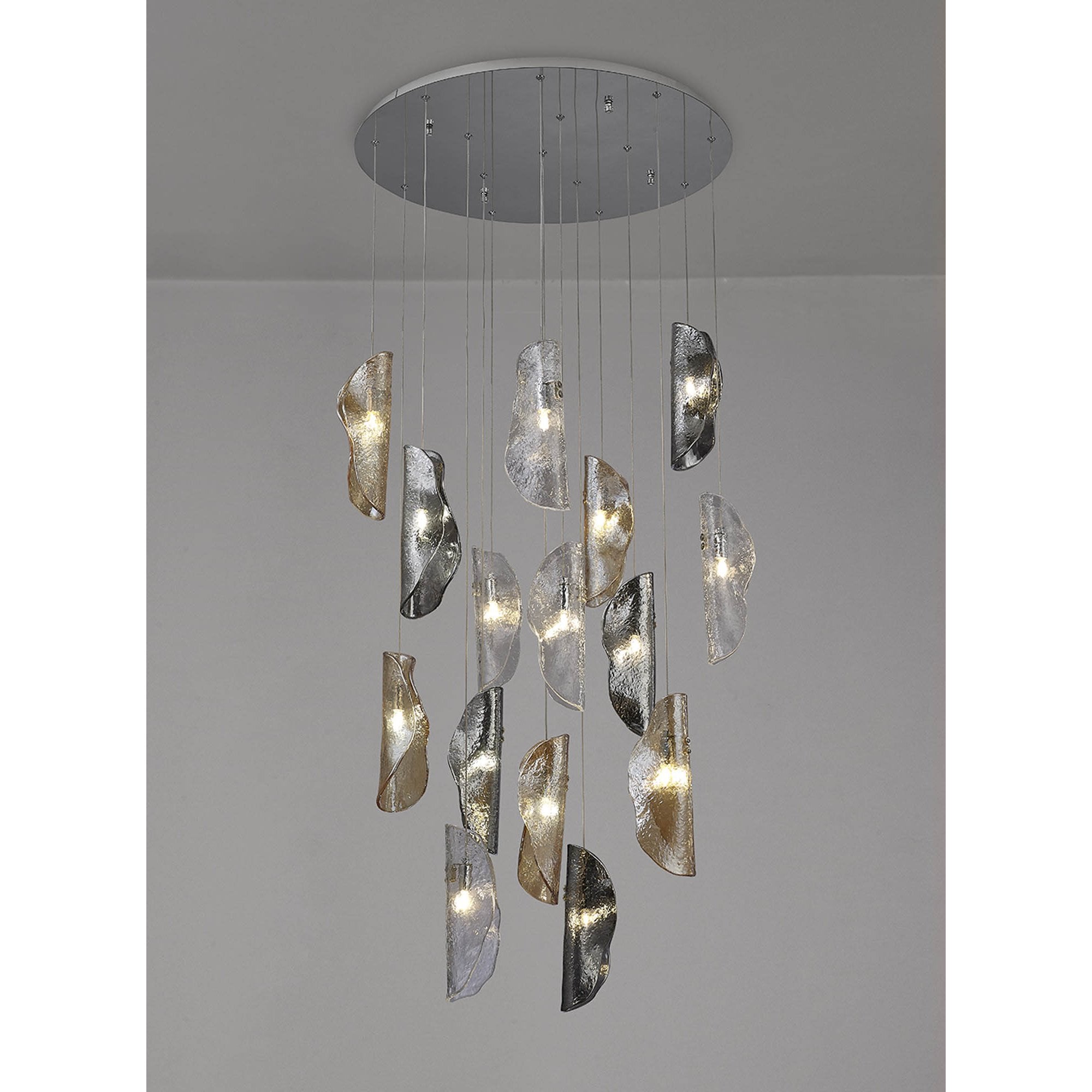 NL91389 Washington 15 Light Pendant Polished Chrome, Clear, Amber & Smoked Glass