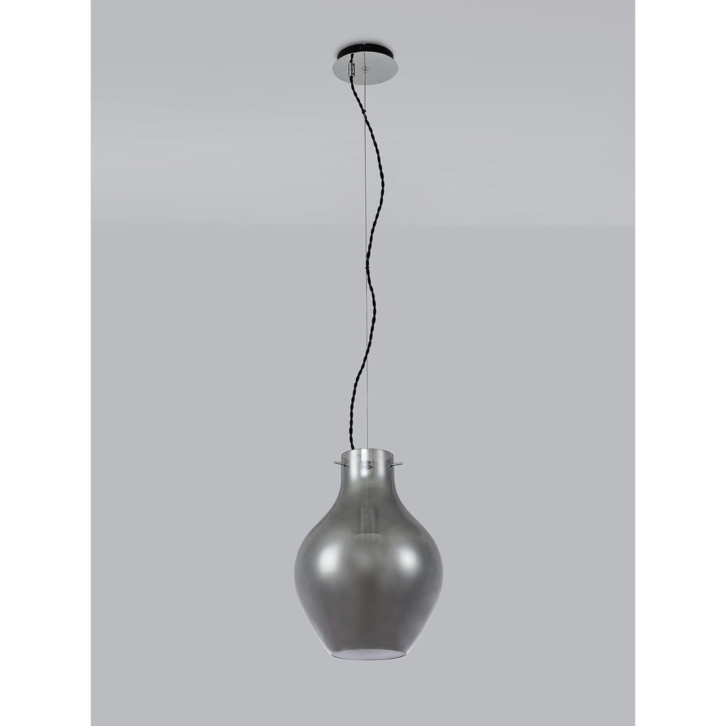 NL84159 Zen Pendant 28cm Round Chrome & Smoke