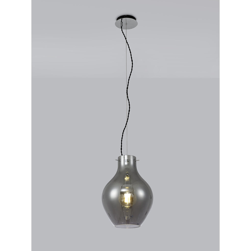 NL84159 Zen Pendant 28cm Round Chrome & Smoke