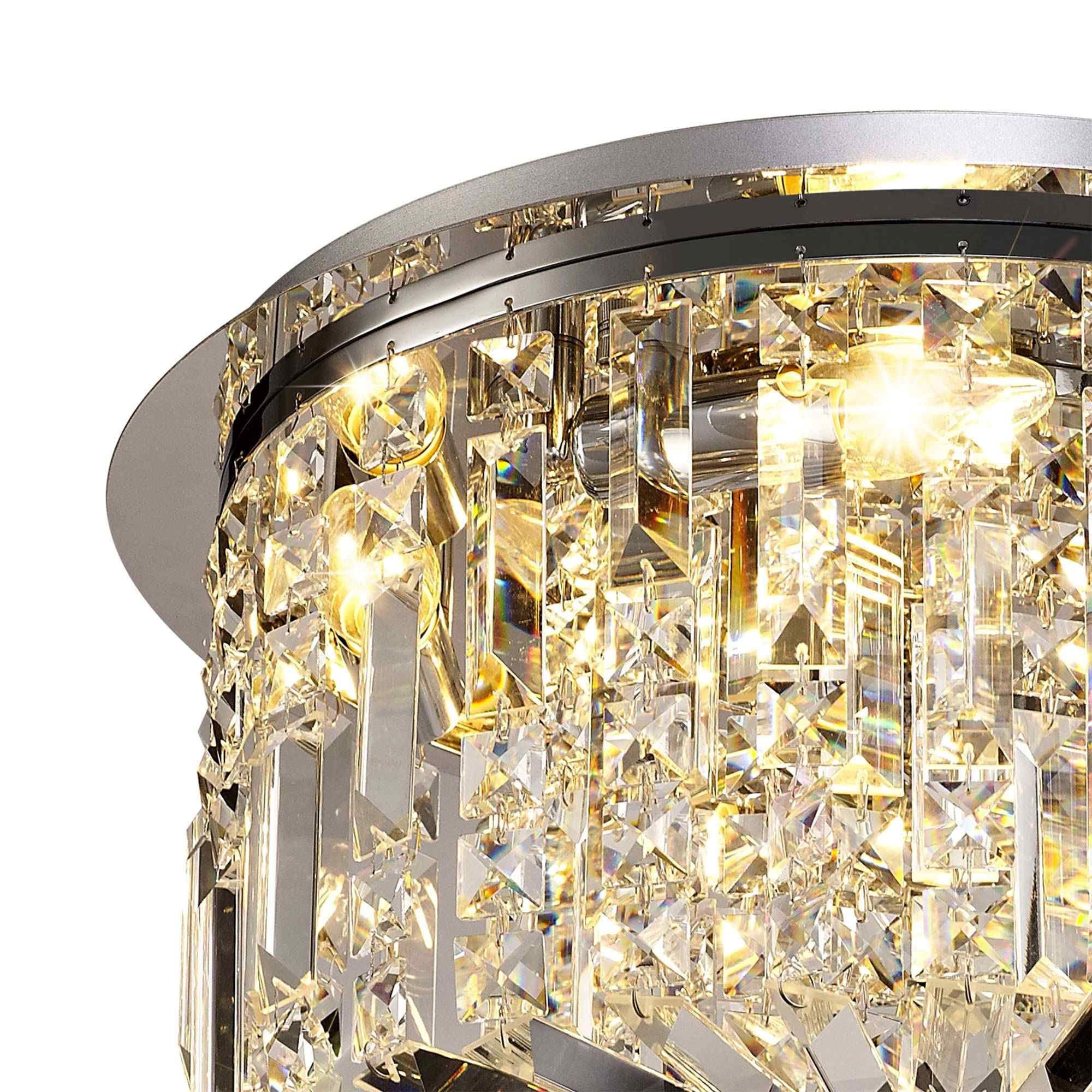 NL78049 Zian 45cm Round Flush Chandelier 5 Light Polished Chrome/Crystal
