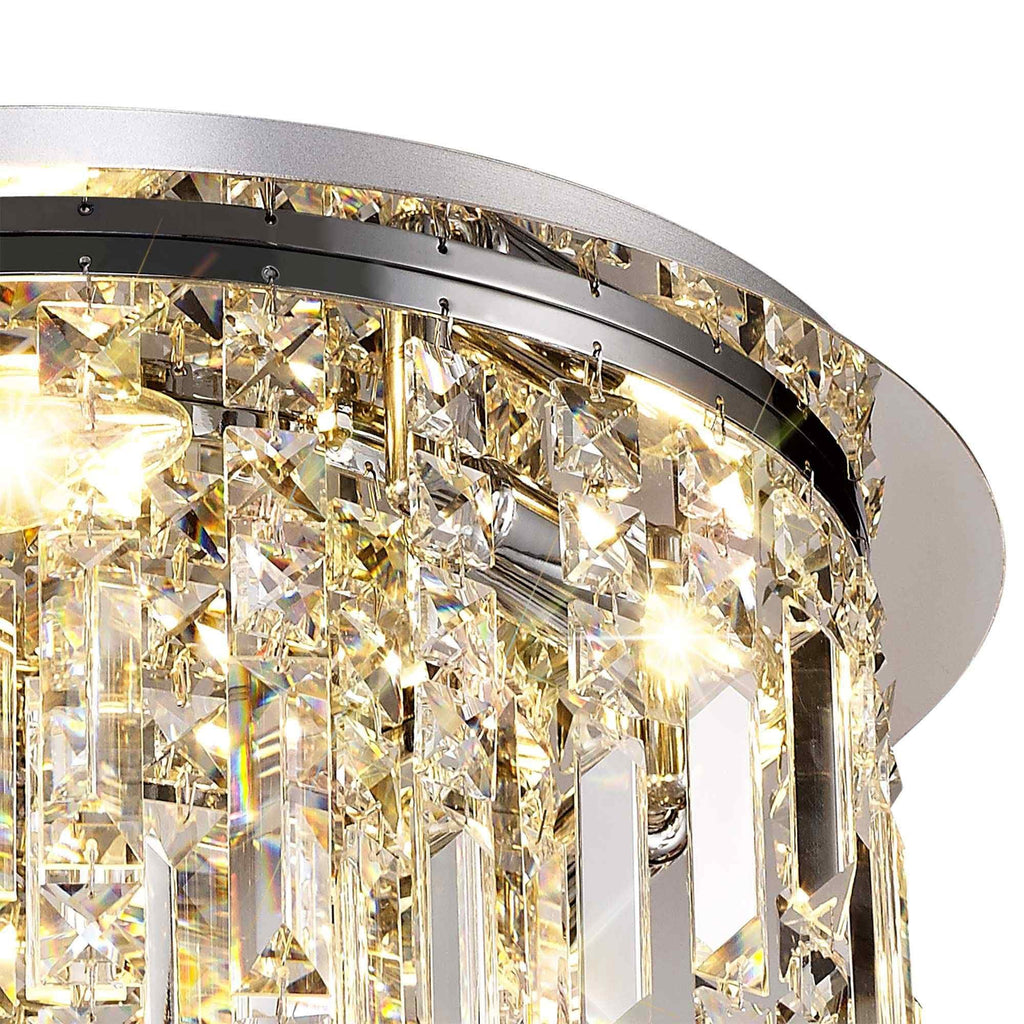 NL78049 Zian 45cm Round Flush Chandelier 5 Light Polished Chrome/Crystal