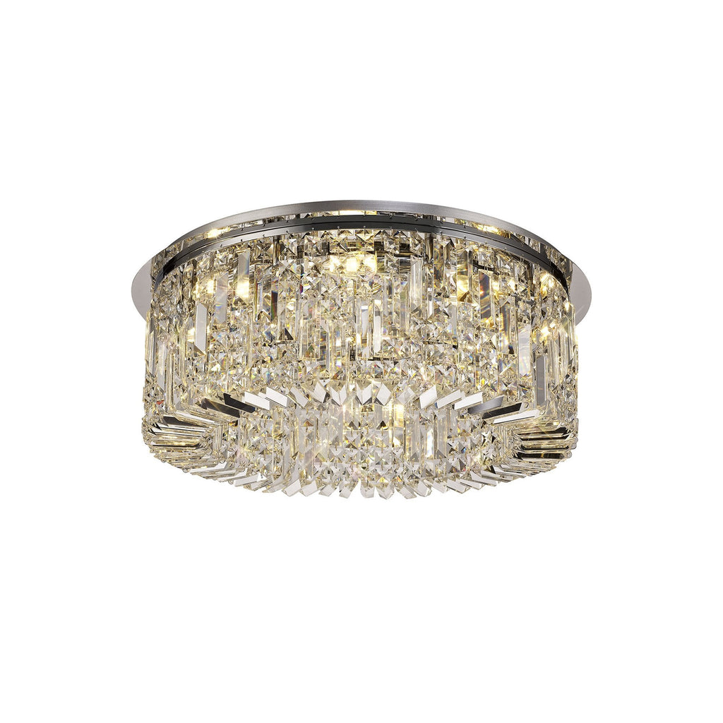 NL78059 Zian 65cm Round Flush Chandelier 8 Light Polished Chrome/Crystal