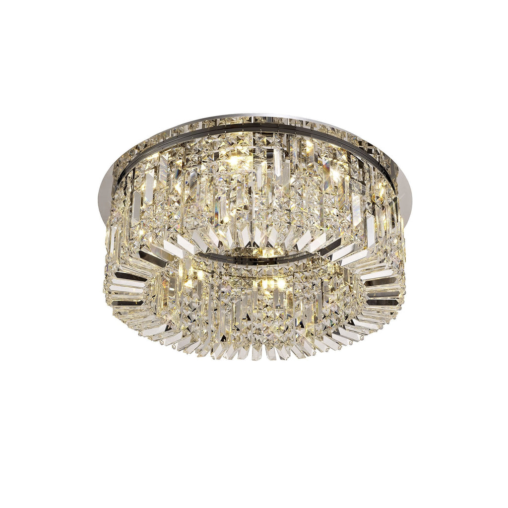 NL78059 Zian 65cm Round Flush Chandelier 8 Light Polished Chrome/Crystal